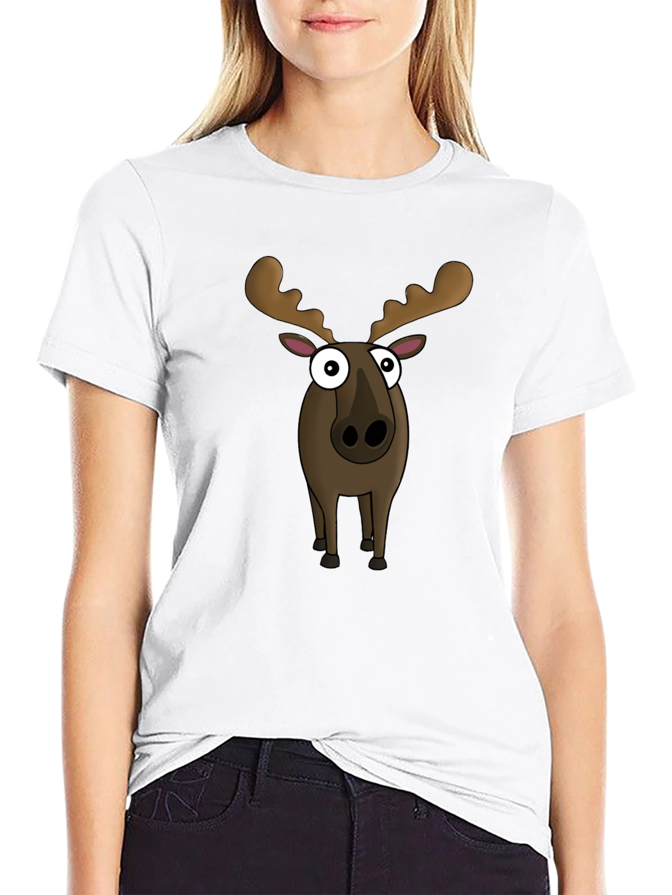 Moose Cartoon Graphic Tee - Black Cotton Blend