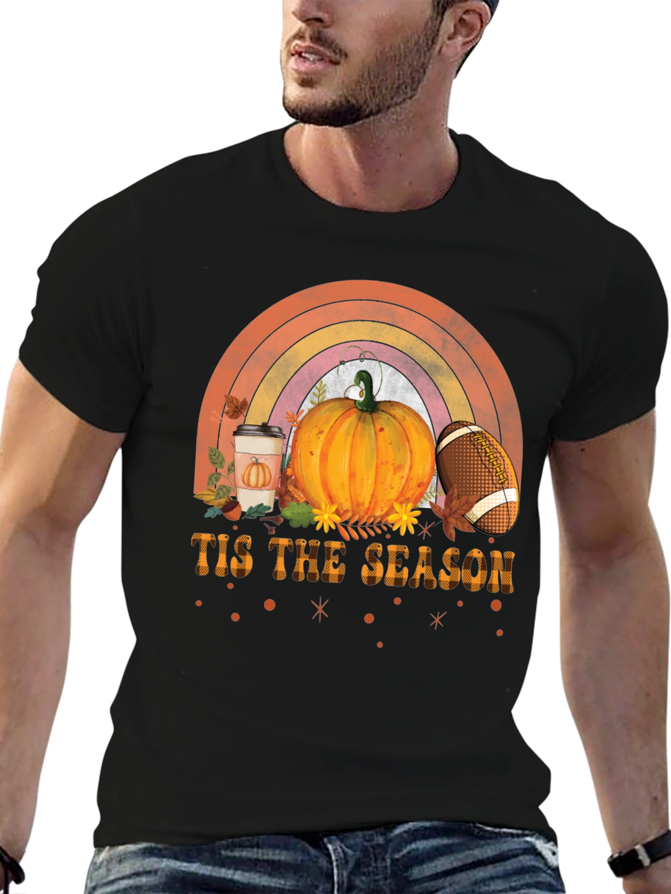 Fall Season T-Shirt with Pumpkin and Football Design