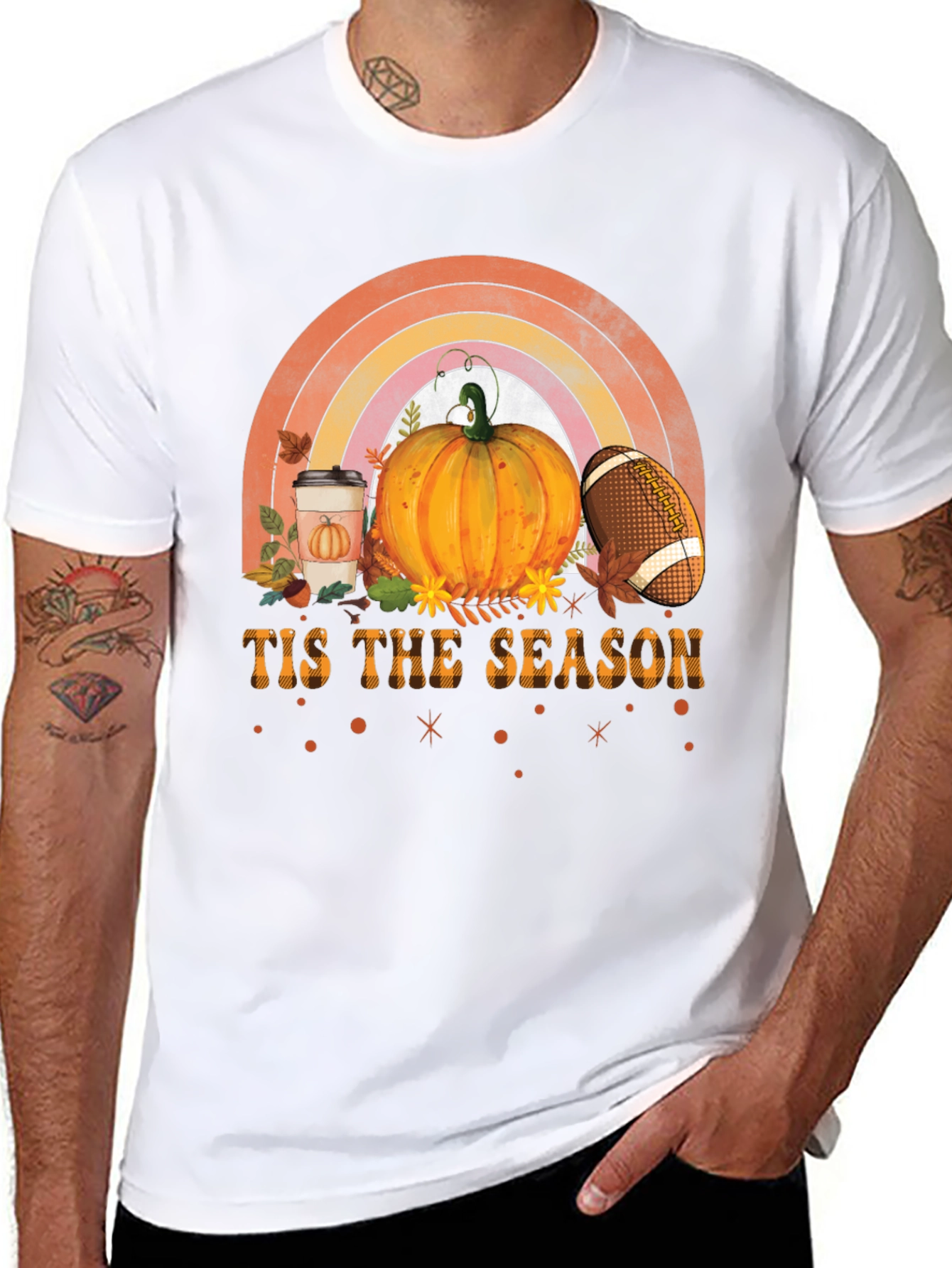 Fall Season T-Shirt with Pumpkin and Football Design
