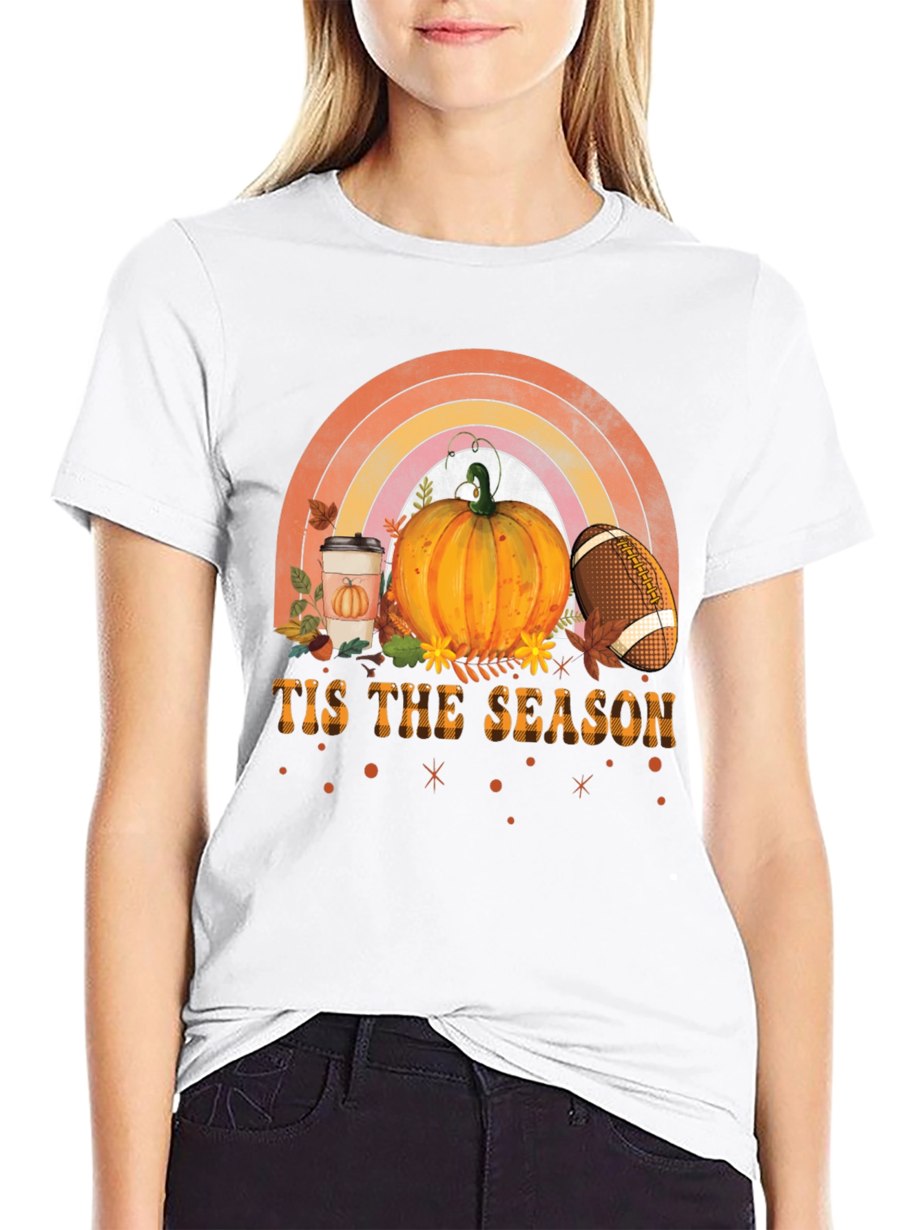 Fall Season T-Shirt with Pumpkin and Football Design