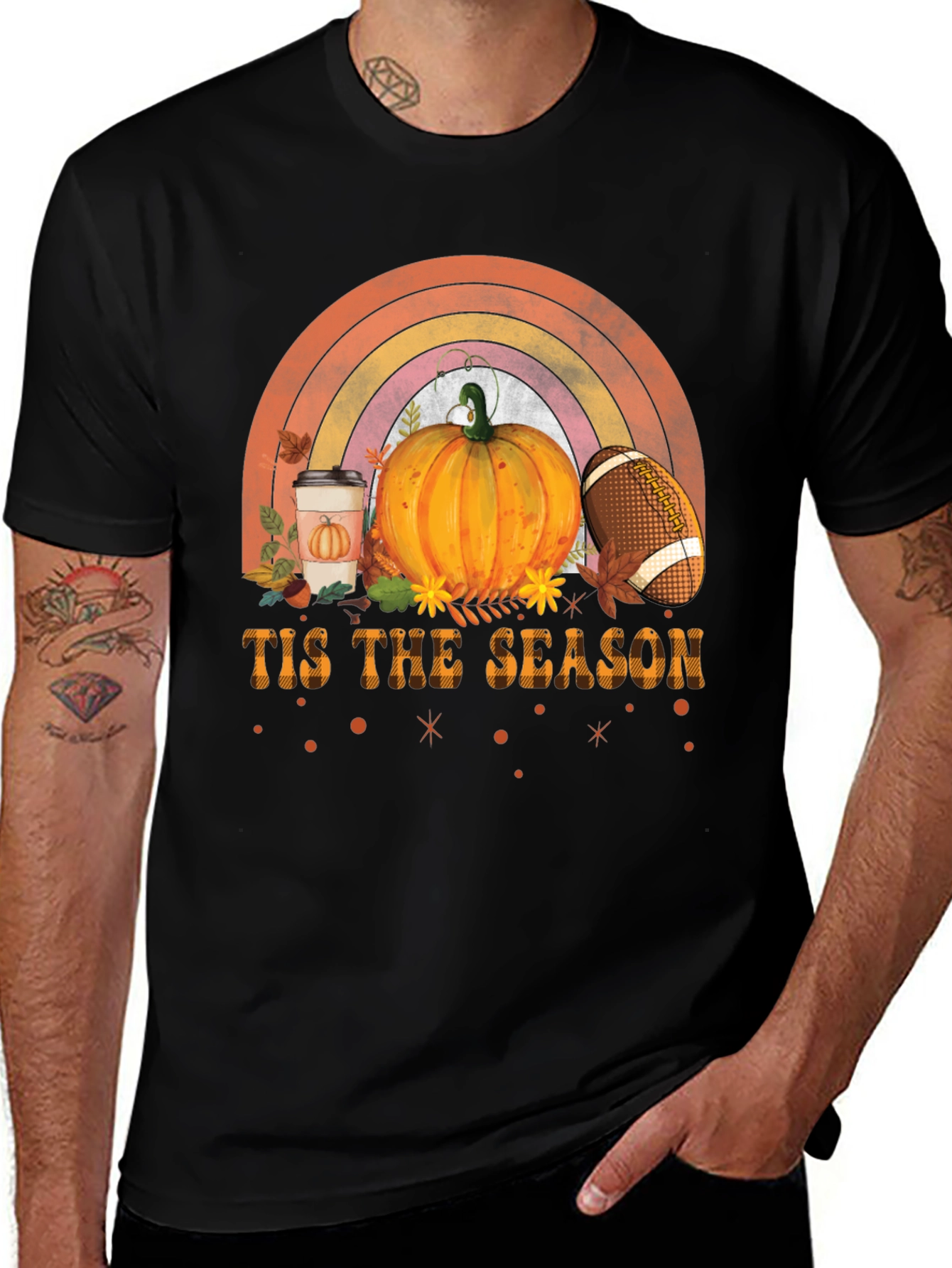 Fall Season T-Shirt with Pumpkin and Football Design