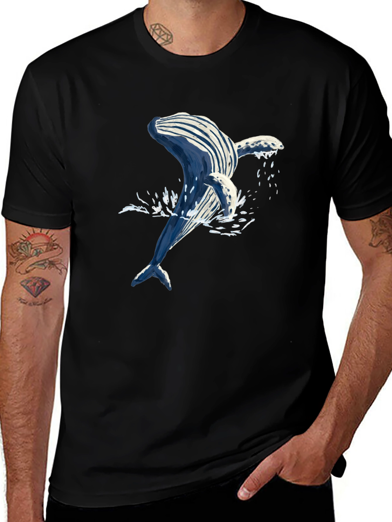 Whale Graphic Tee - Black Cotton T-Shirt