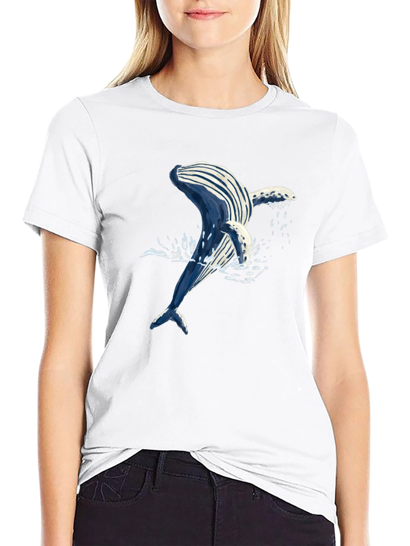 Whale Graphic Tee - Black Cotton T-Shirt