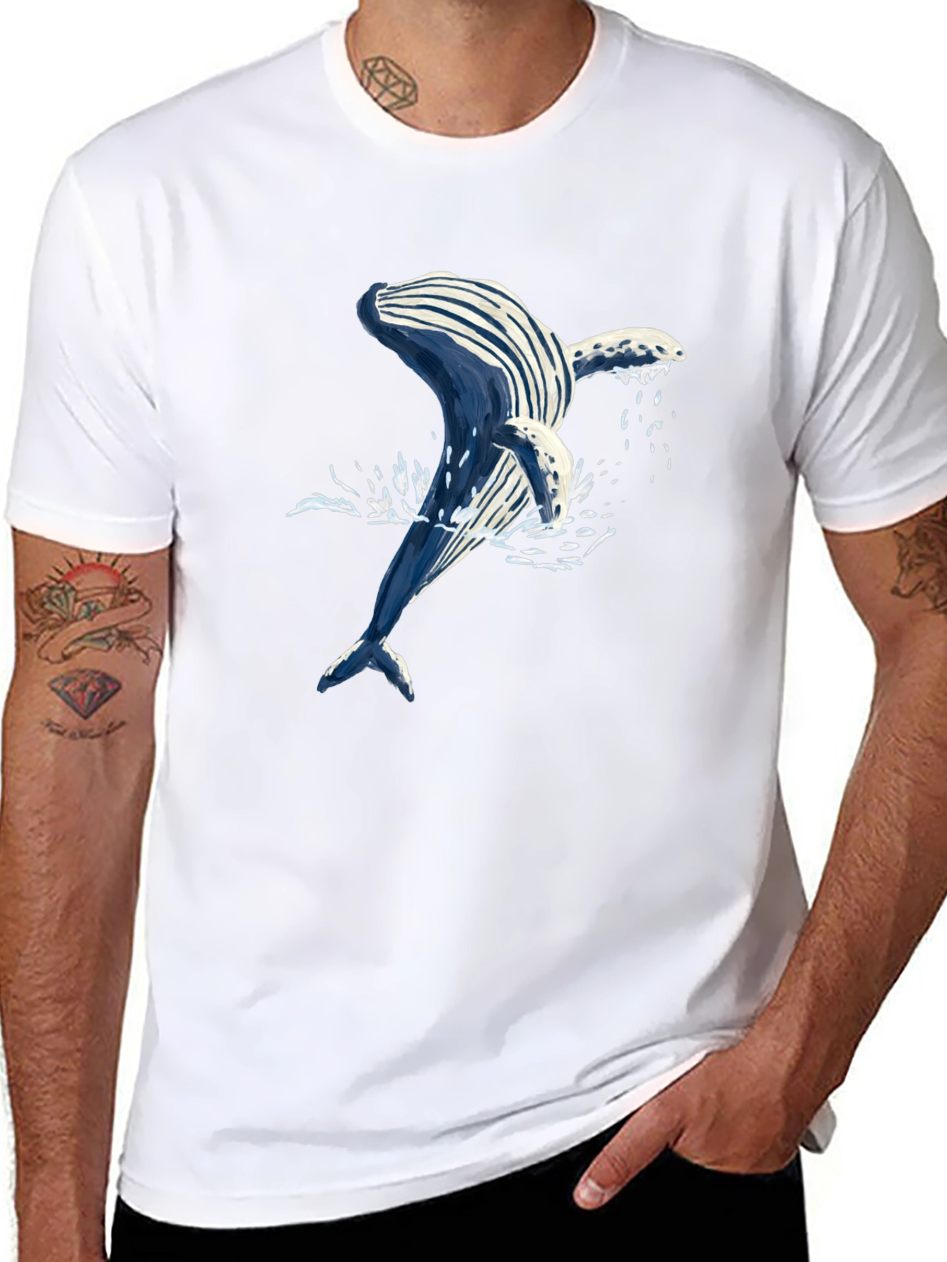 Whale Graphic Tee - Black Cotton T-Shirt