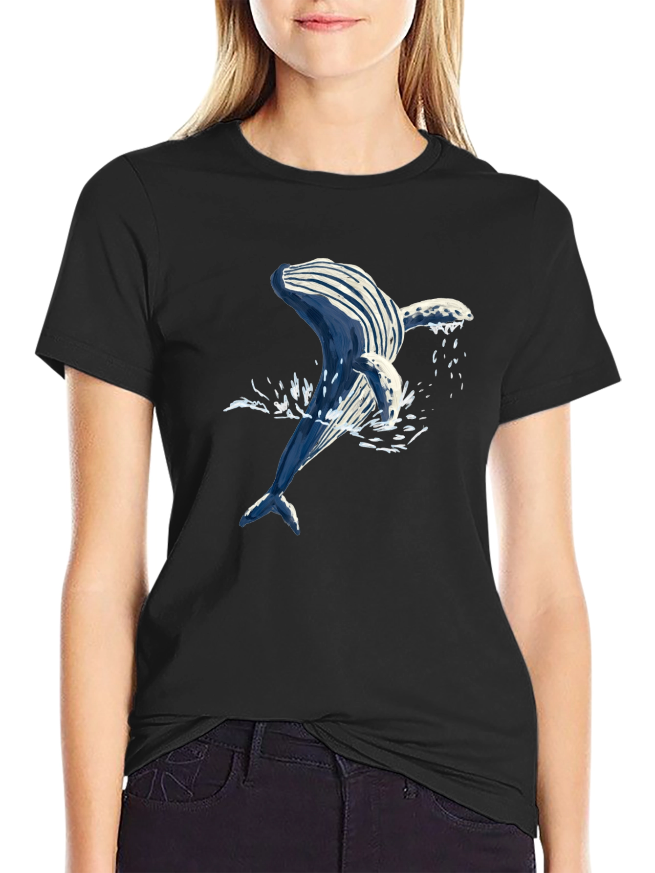 Whale Graphic Tee - Black Cotton T-Shirt