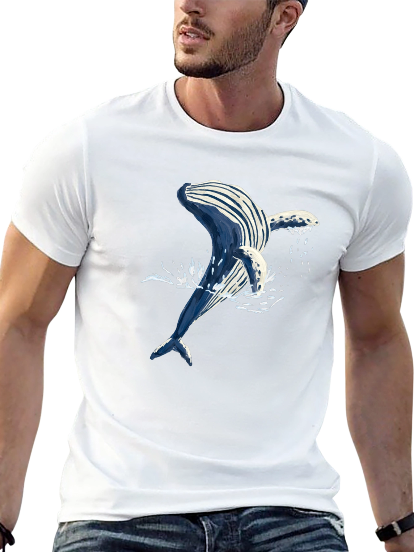 Whale Graphic Tee - Black Cotton T-Shirt