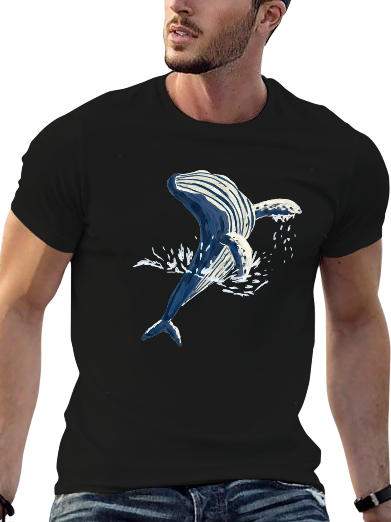 Whale Graphic Tee - Black Cotton T-Shirt