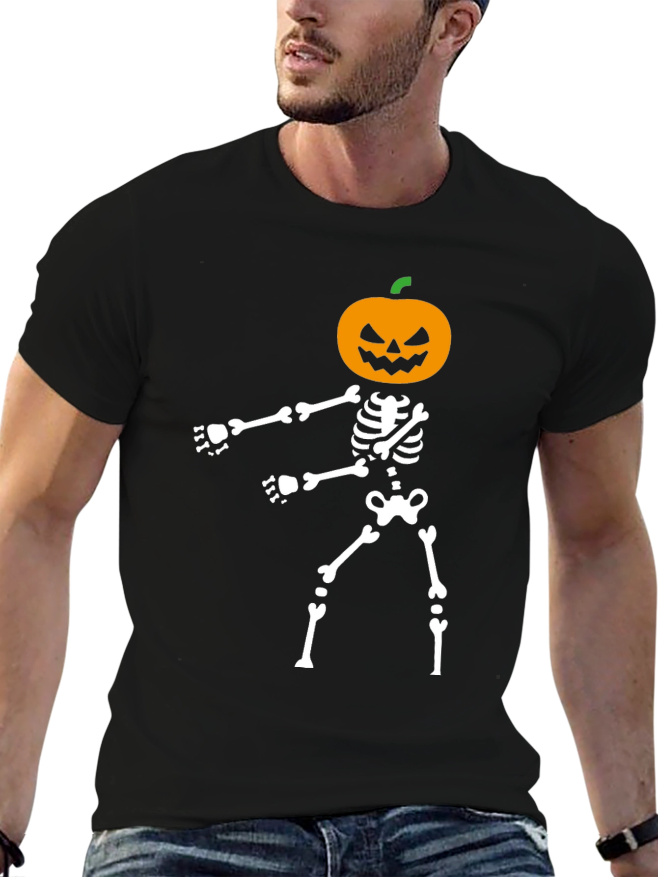 Halloween Pumpkin Skeleton Graphic Tee