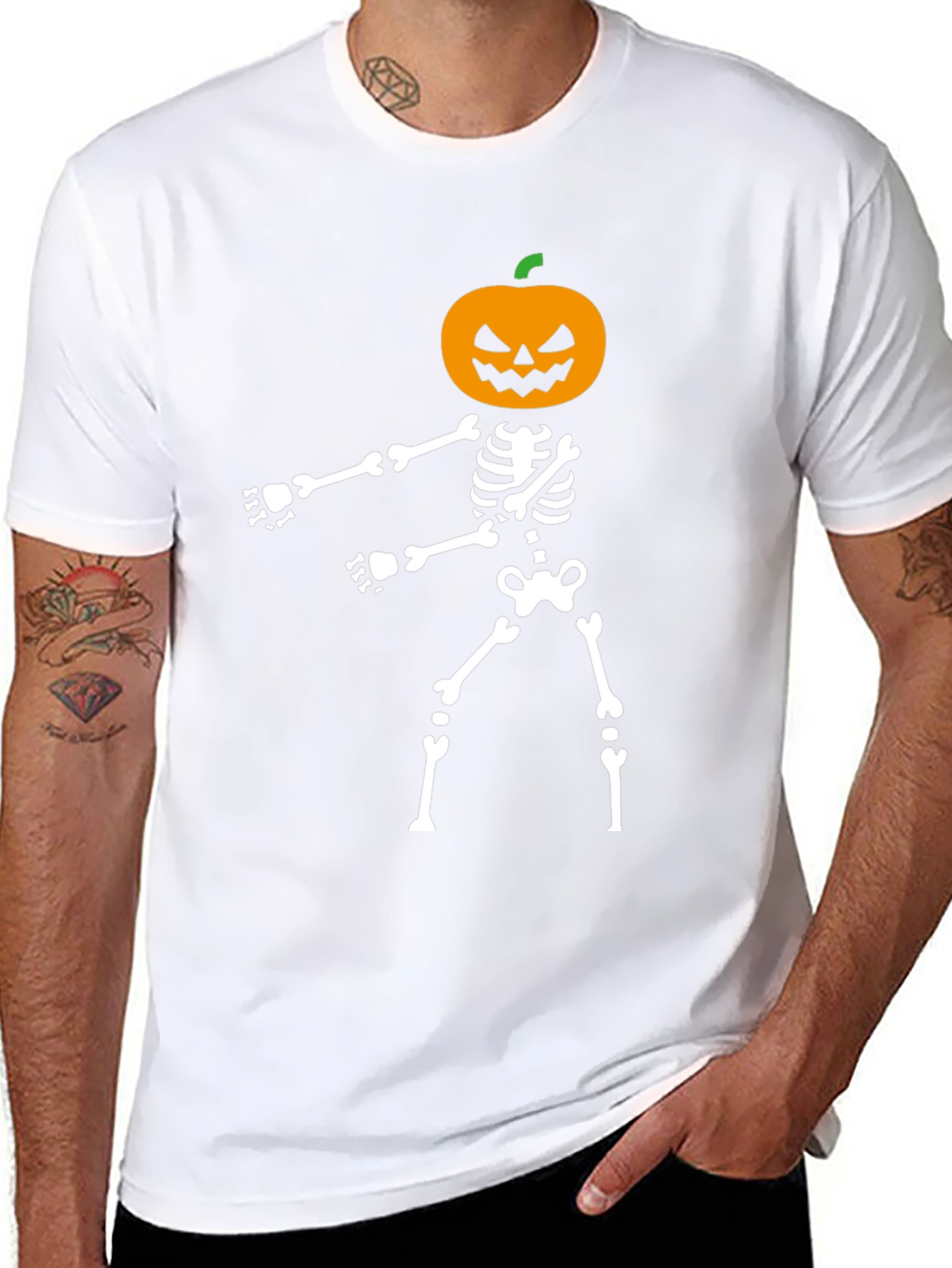 Halloween Pumpkin Skeleton Graphic Tee
