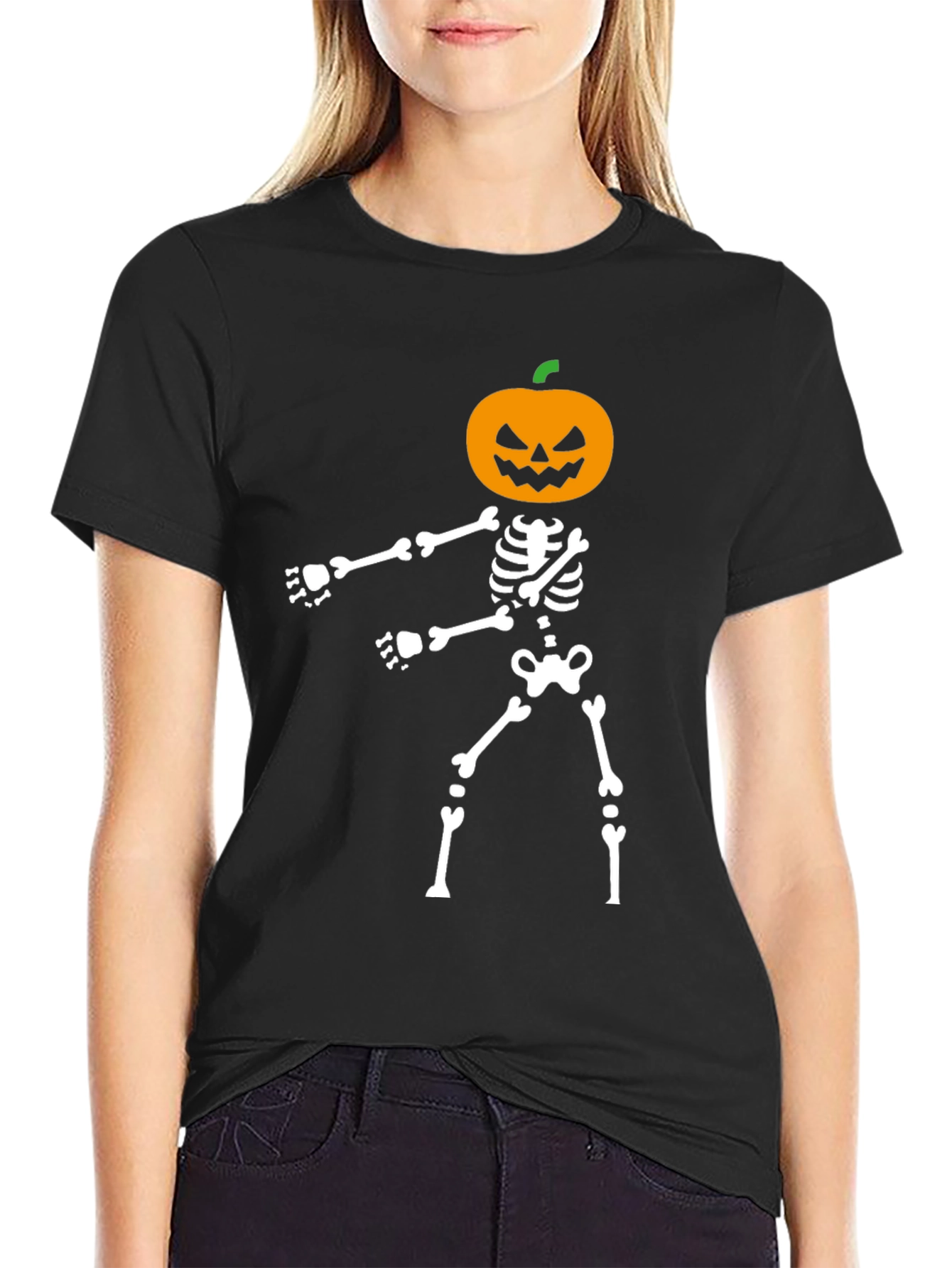 Halloween Pumpkin Skeleton Graphic Tee