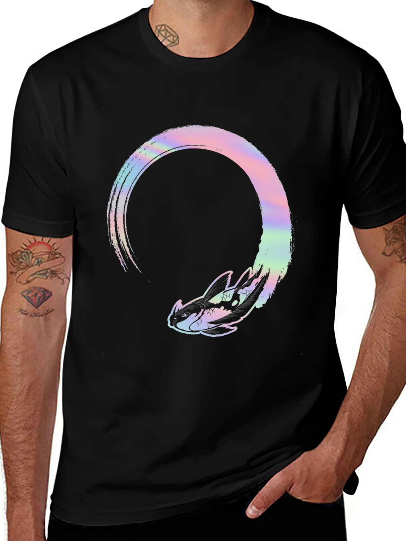 Abstract Dragon Graphic Tee - Black