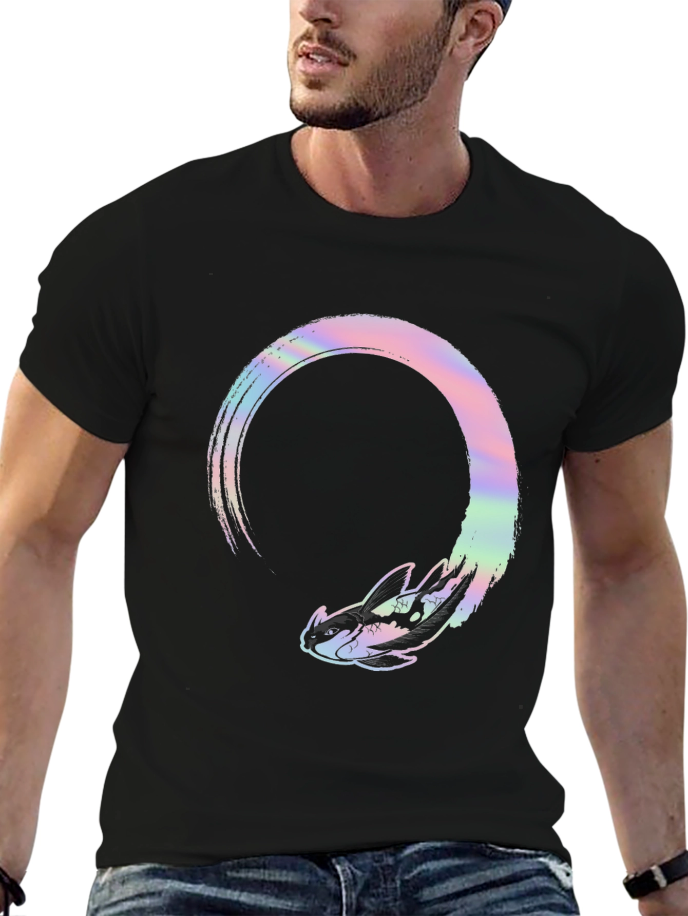 Abstract Dragon Graphic Tee - Black