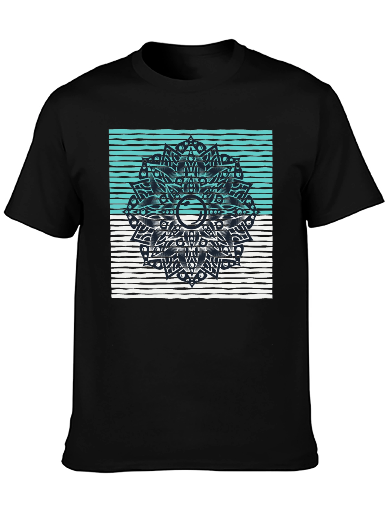 Black Graphic Tee with Geometric Mandala Design
