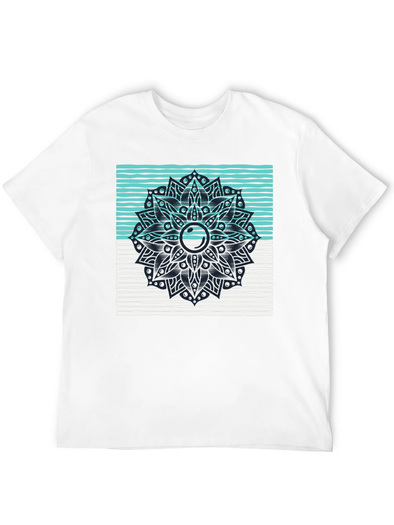 Black Graphic Tee with Geometric Mandala Design