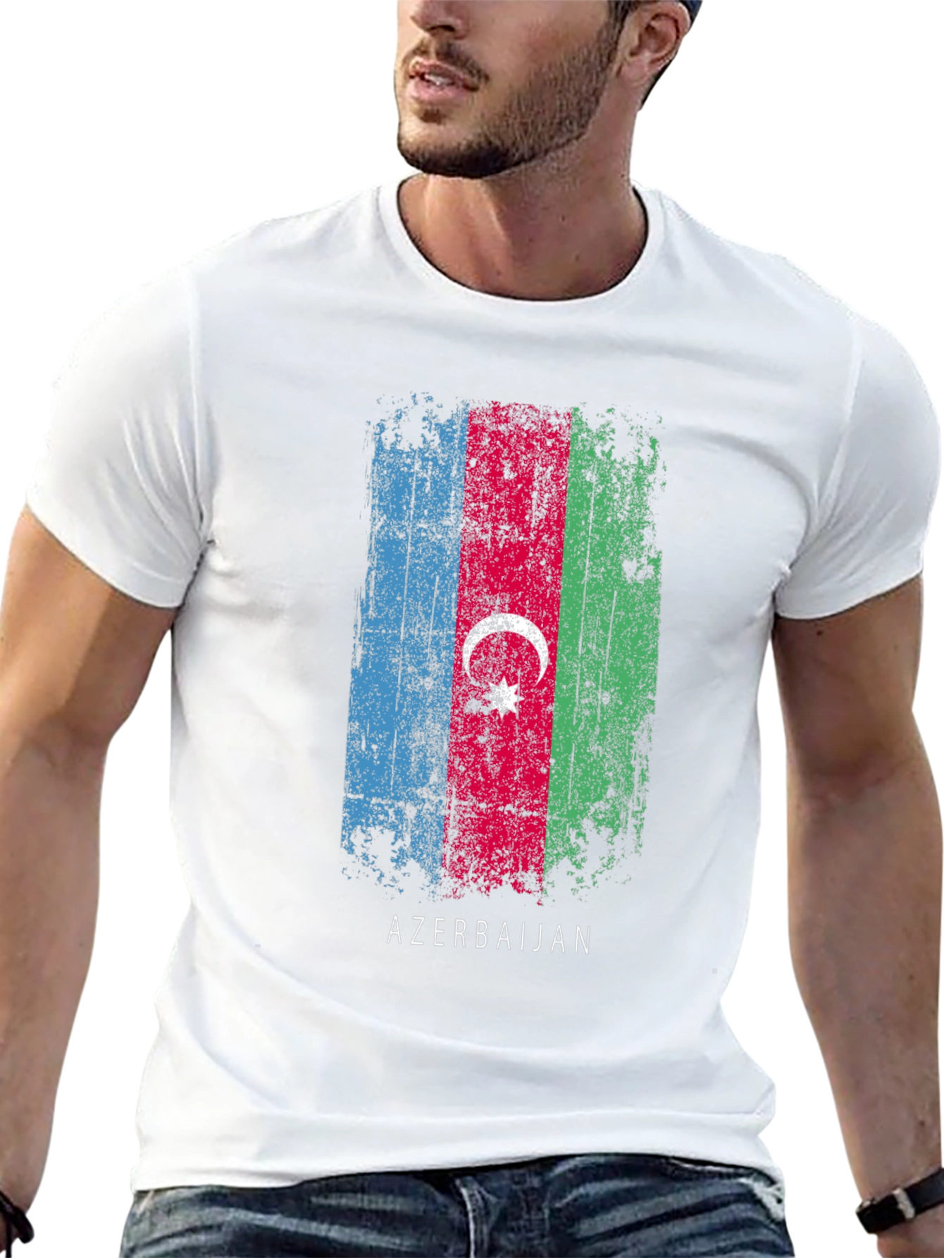 Azerbaijan Flag T-Shirt - Distressed Style Black