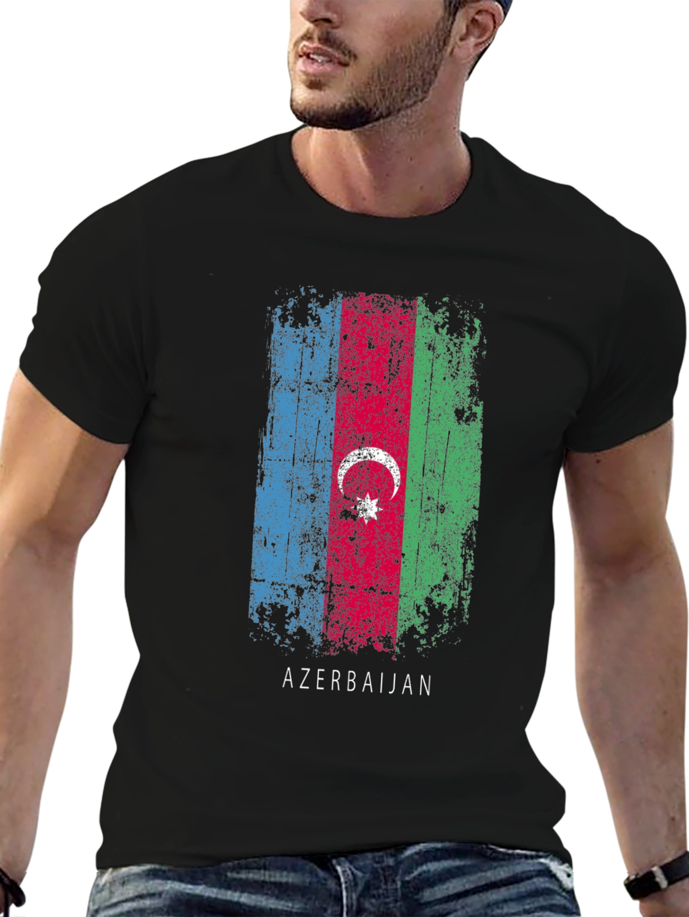 Azerbaijan Flag T-Shirt - Distressed Style Black