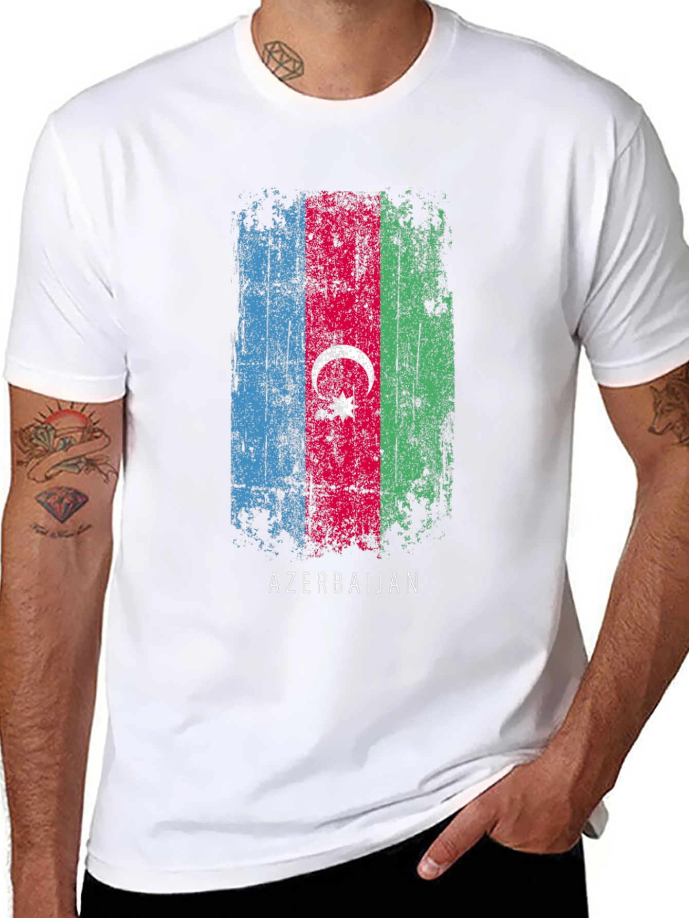 Azerbaijan Flag T-Shirt - Distressed Style Black