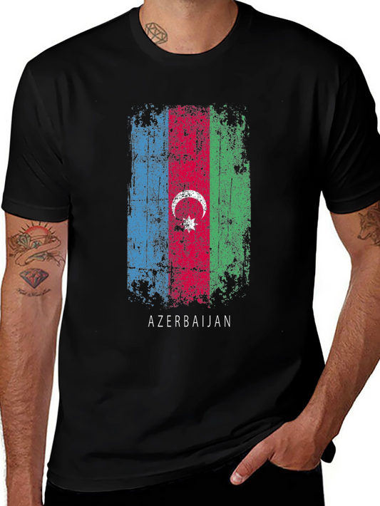 Azerbaijan Flag T-Shirt - Distressed Style Black