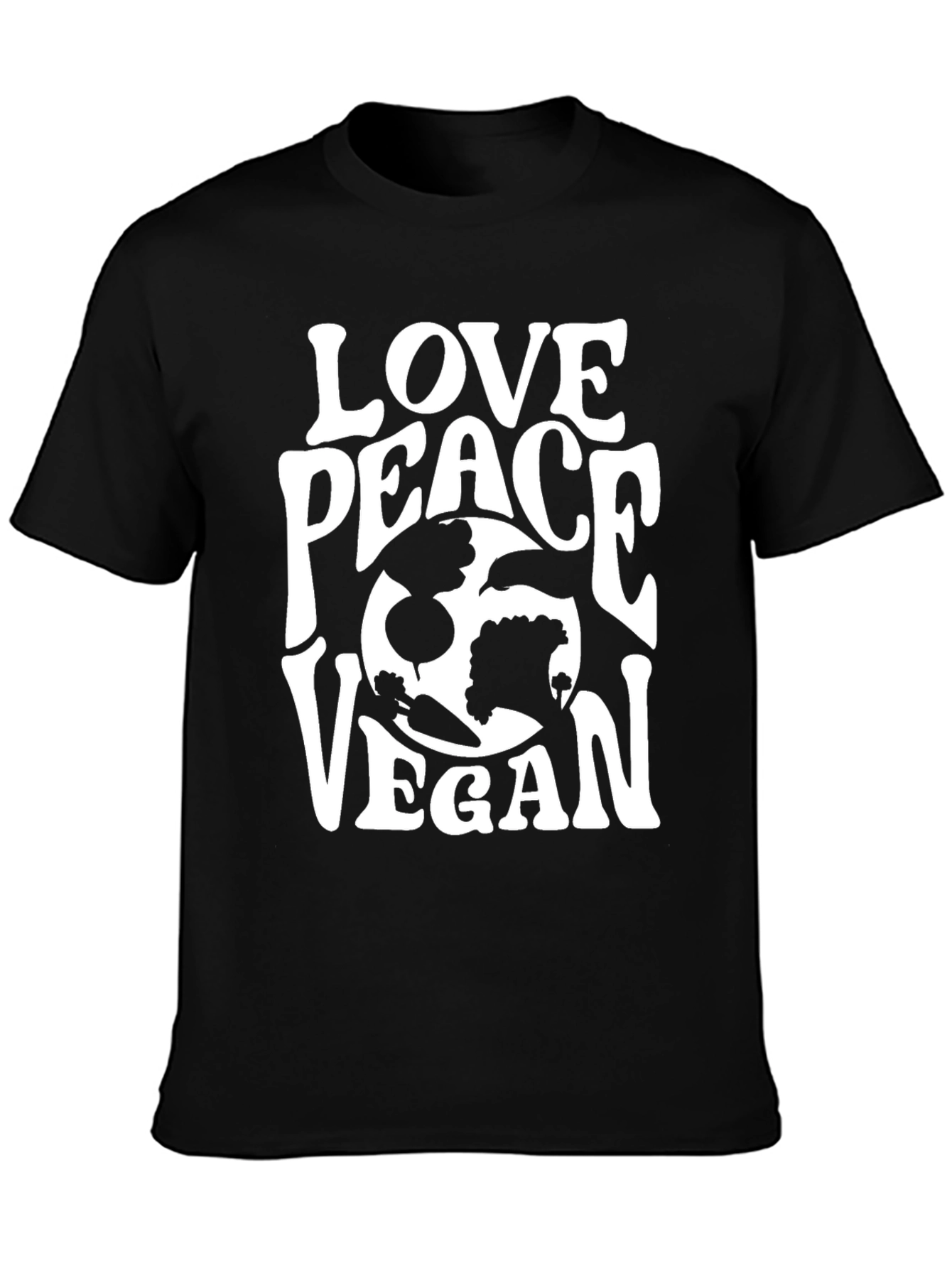 Love Peace Vegan T-Shirt - Black Graphic Tee
