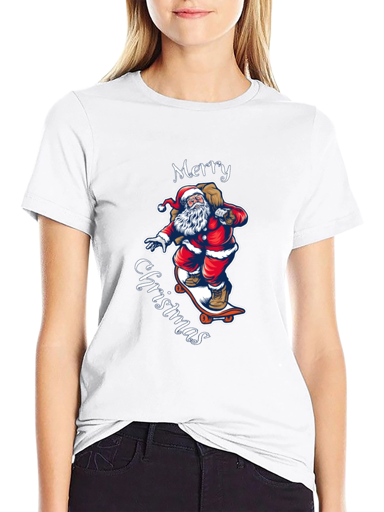 Skateboarding Santa T-Shirt - Merry Christmas Style