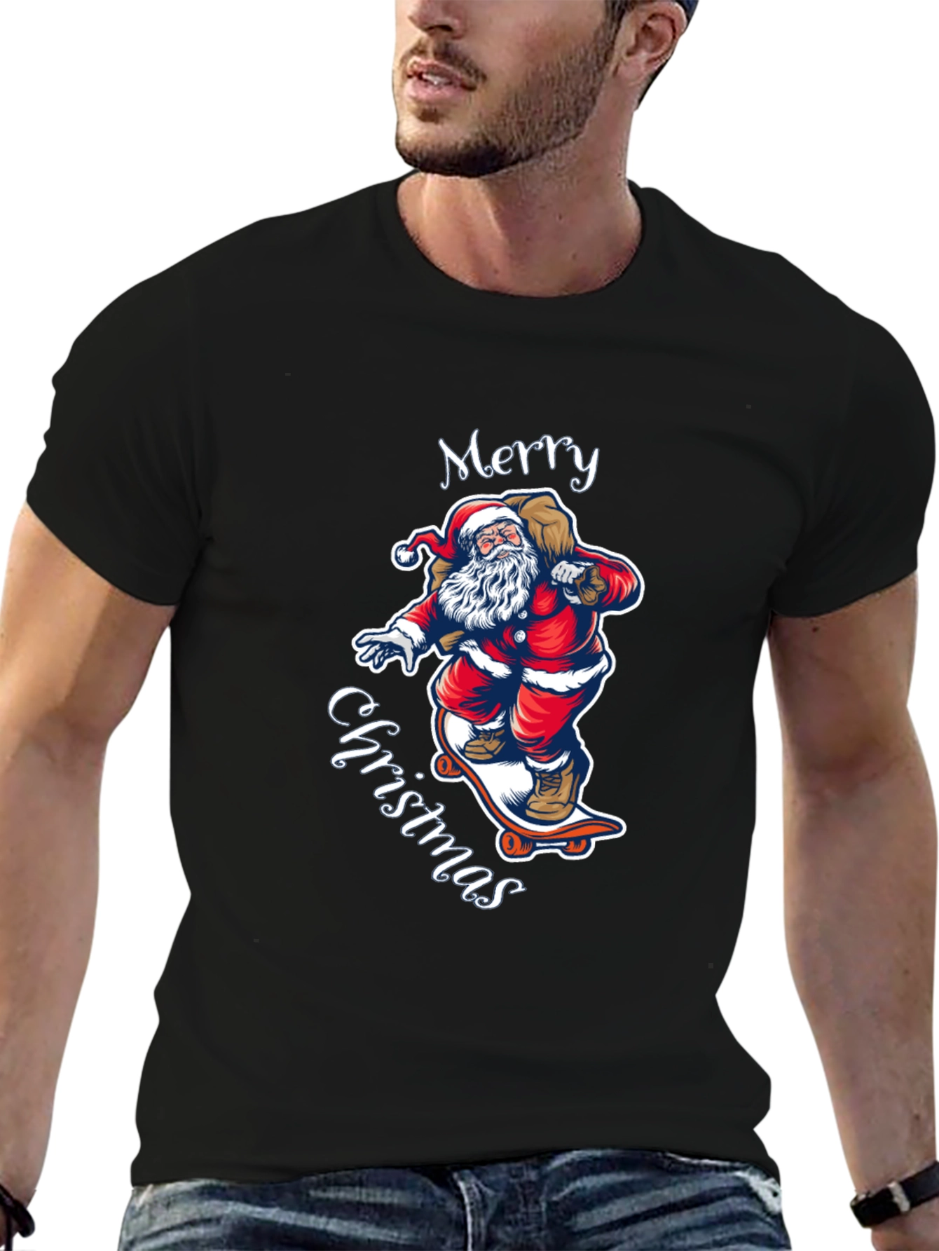Skateboarding Santa T-Shirt - Merry Christmas Style