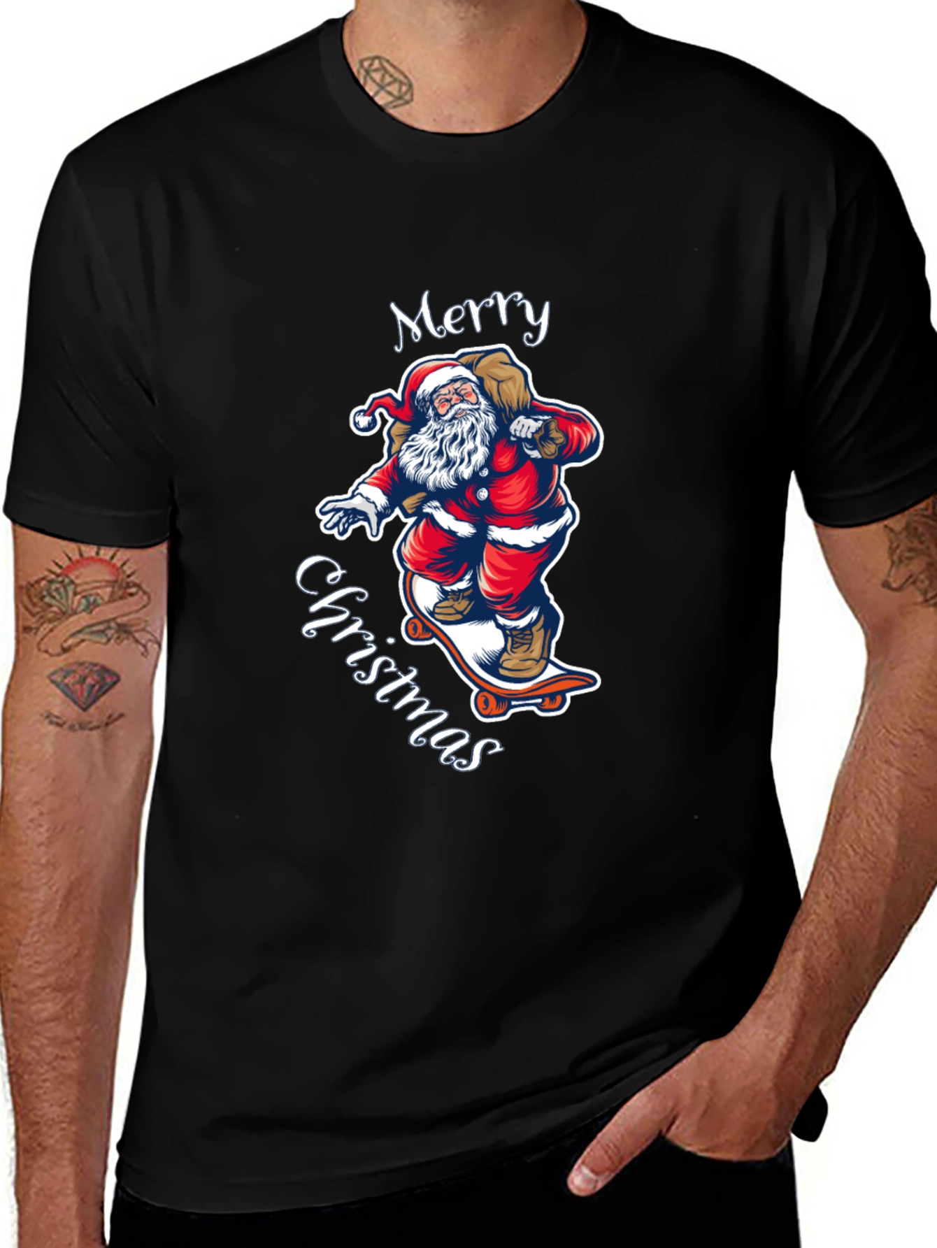Skateboarding Santa T-Shirt - Merry Christmas Style