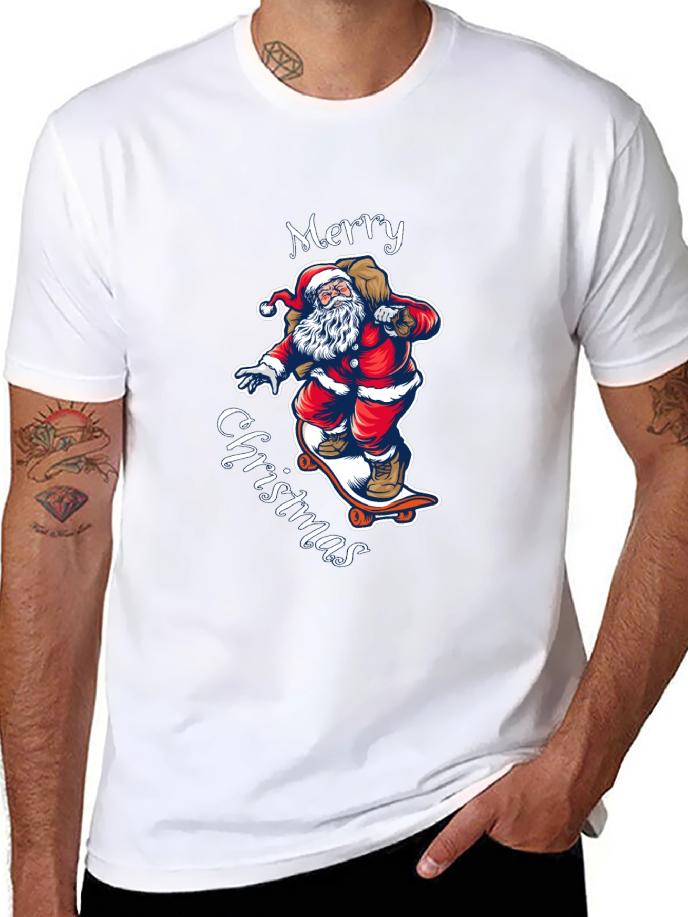 Skateboarding Santa T-Shirt - Merry Christmas Style