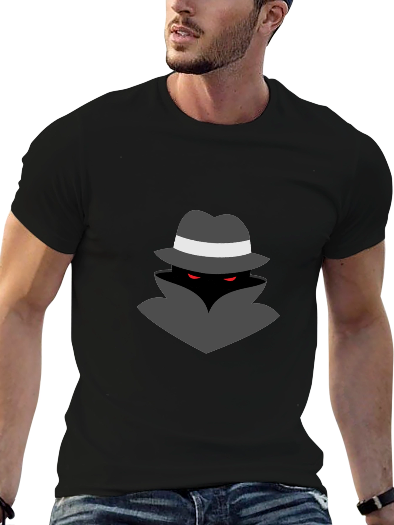 Mysterious Man Graphic Tee - Black Cotton Blend