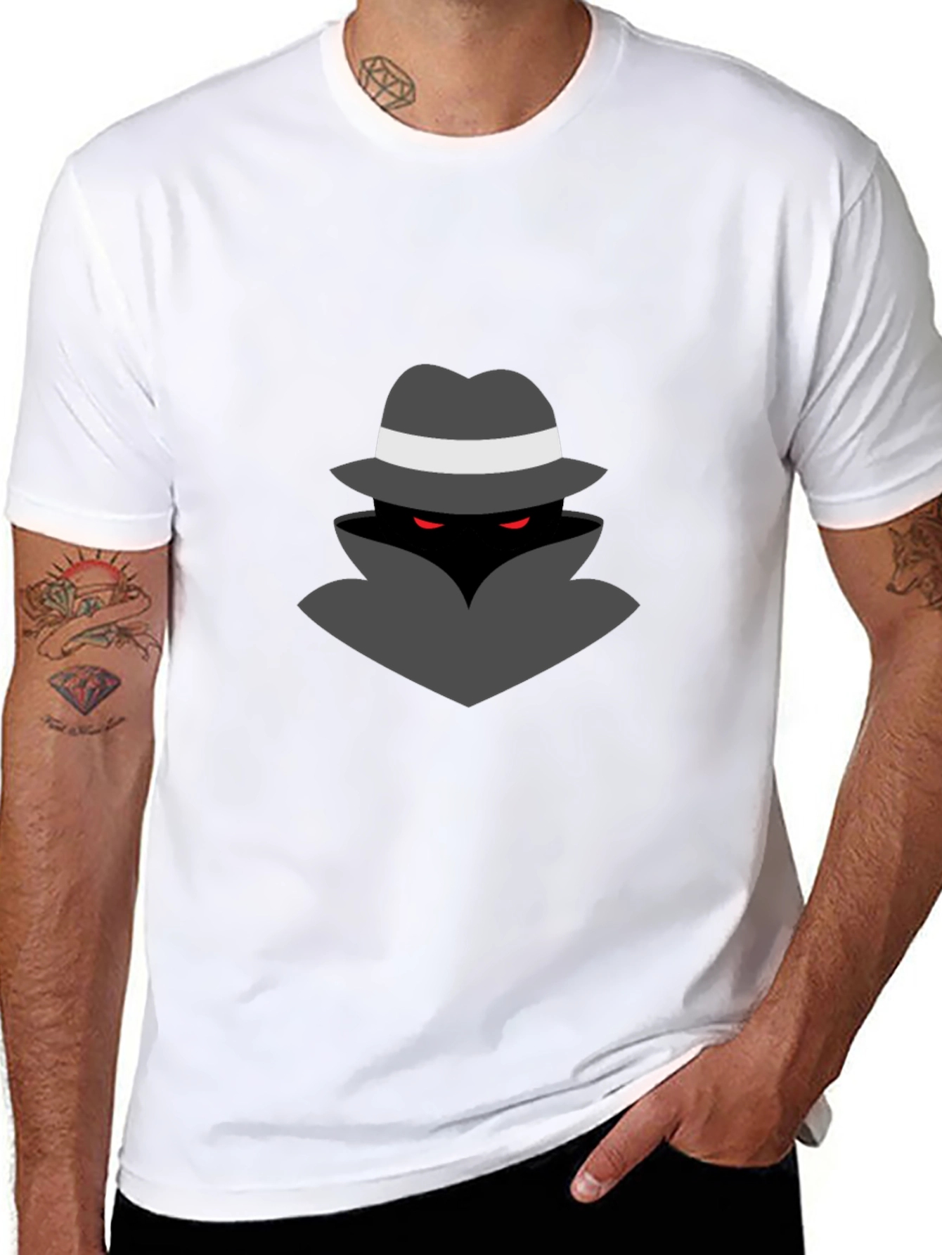 Mysterious Man Graphic Tee - Black Cotton Blend