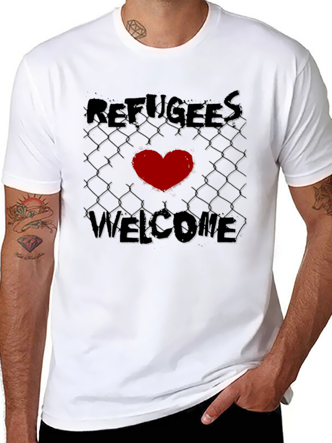 Refugees Welcome Graphic Tee - Heart Design