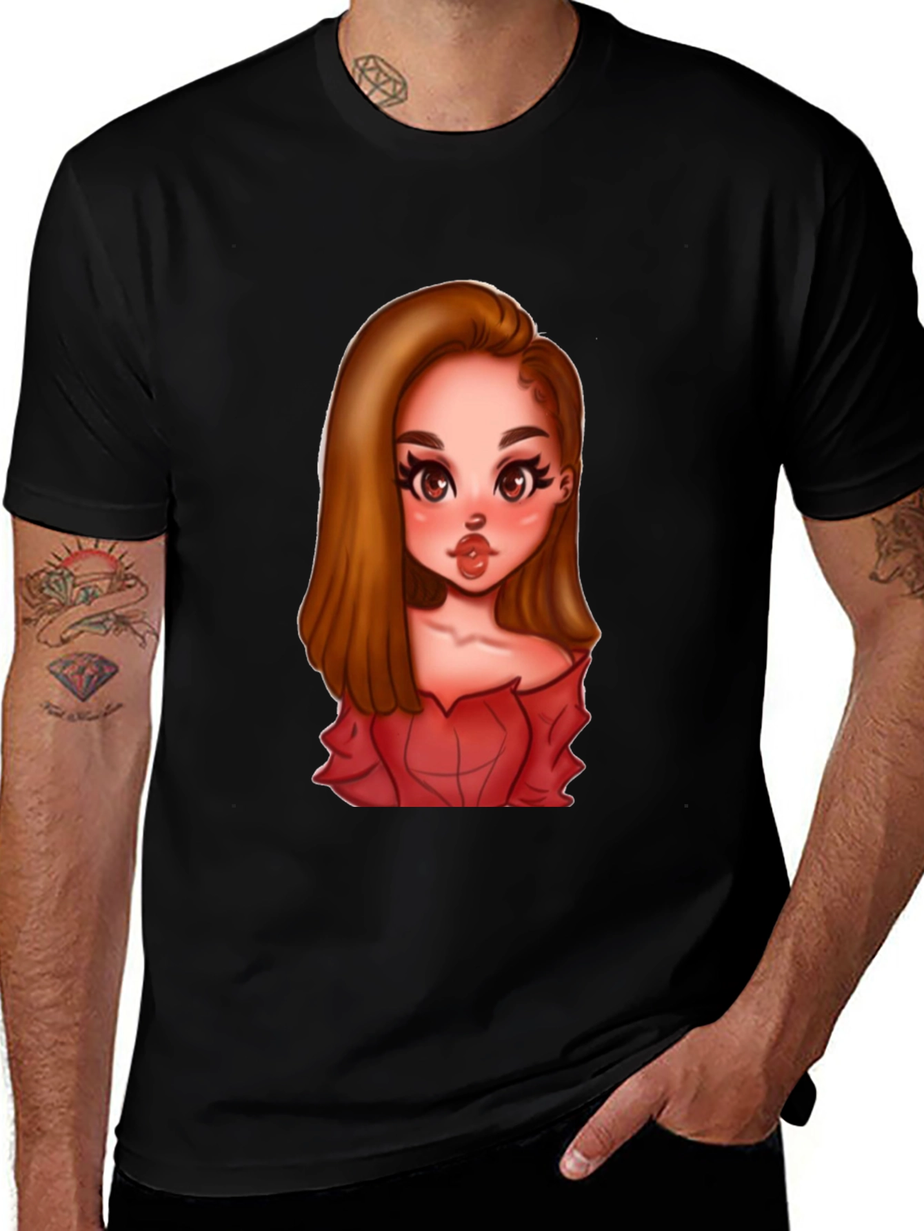 Cartoon Girl Graphic Black T-Shirt