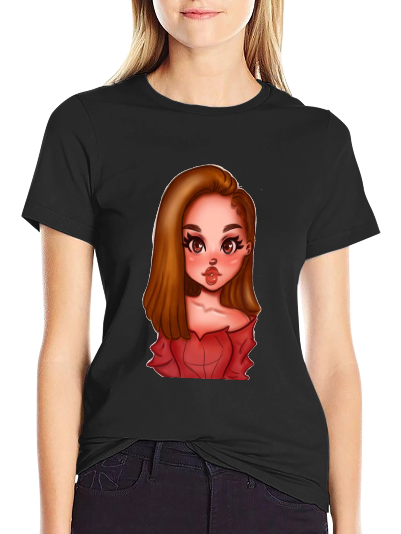 Cartoon Girl Graphic Black T-Shirt