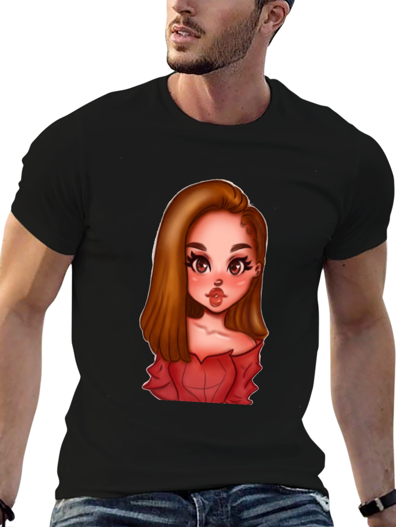 Cartoon Girl Graphic Black T-Shirt