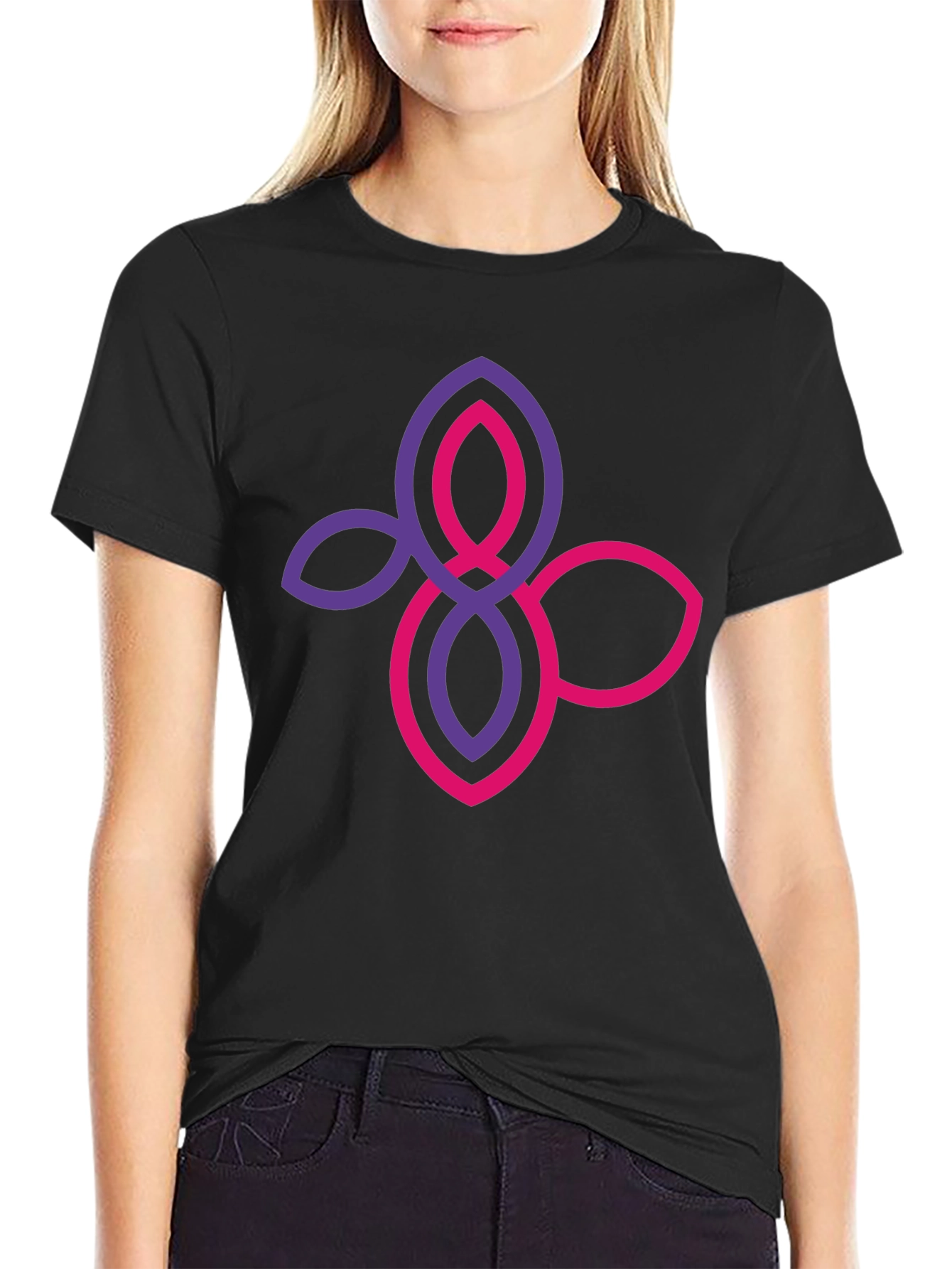 Stylish Black T-Shirt with Floral Knot Design