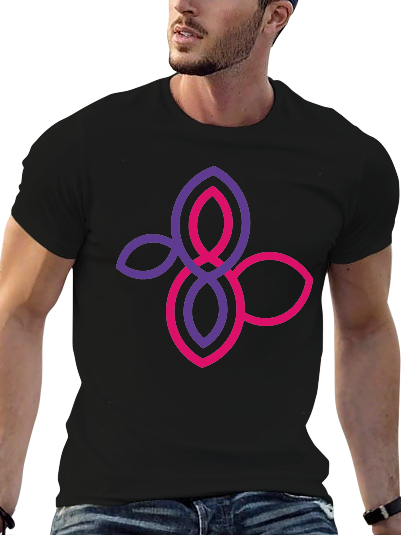 Stylish Black T-Shirt with Floral Knot Design