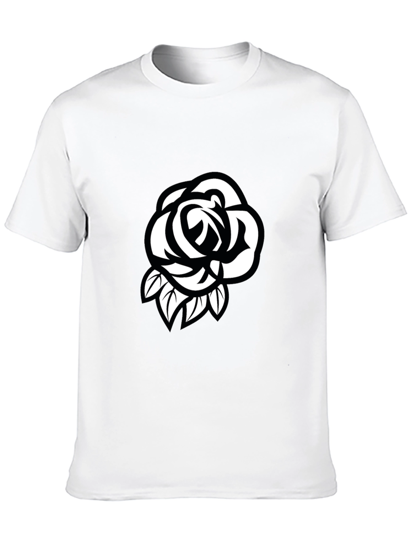 Mens Black T-Shirt with White Rose Design