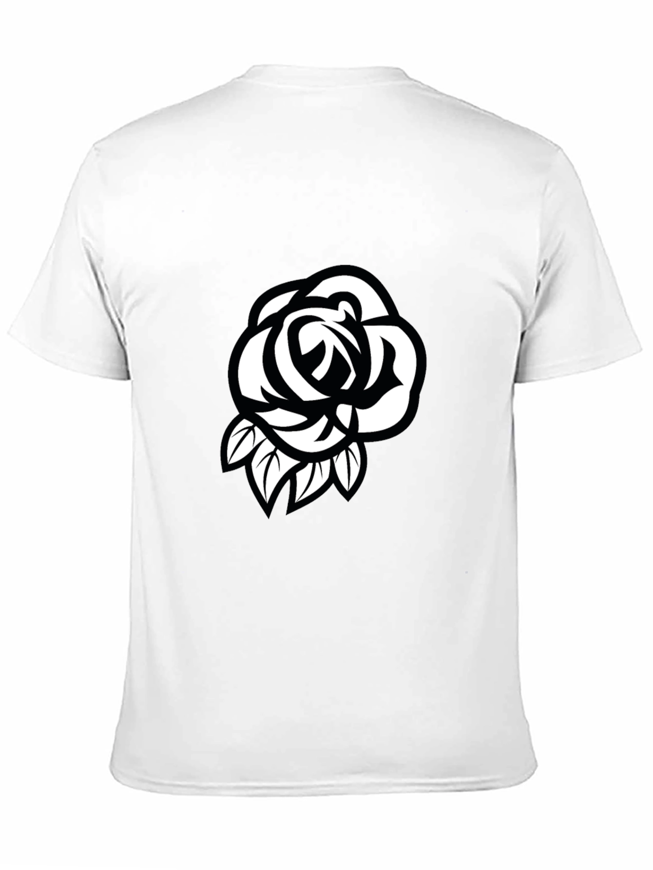 Mens Black T-Shirt with White Rose Design