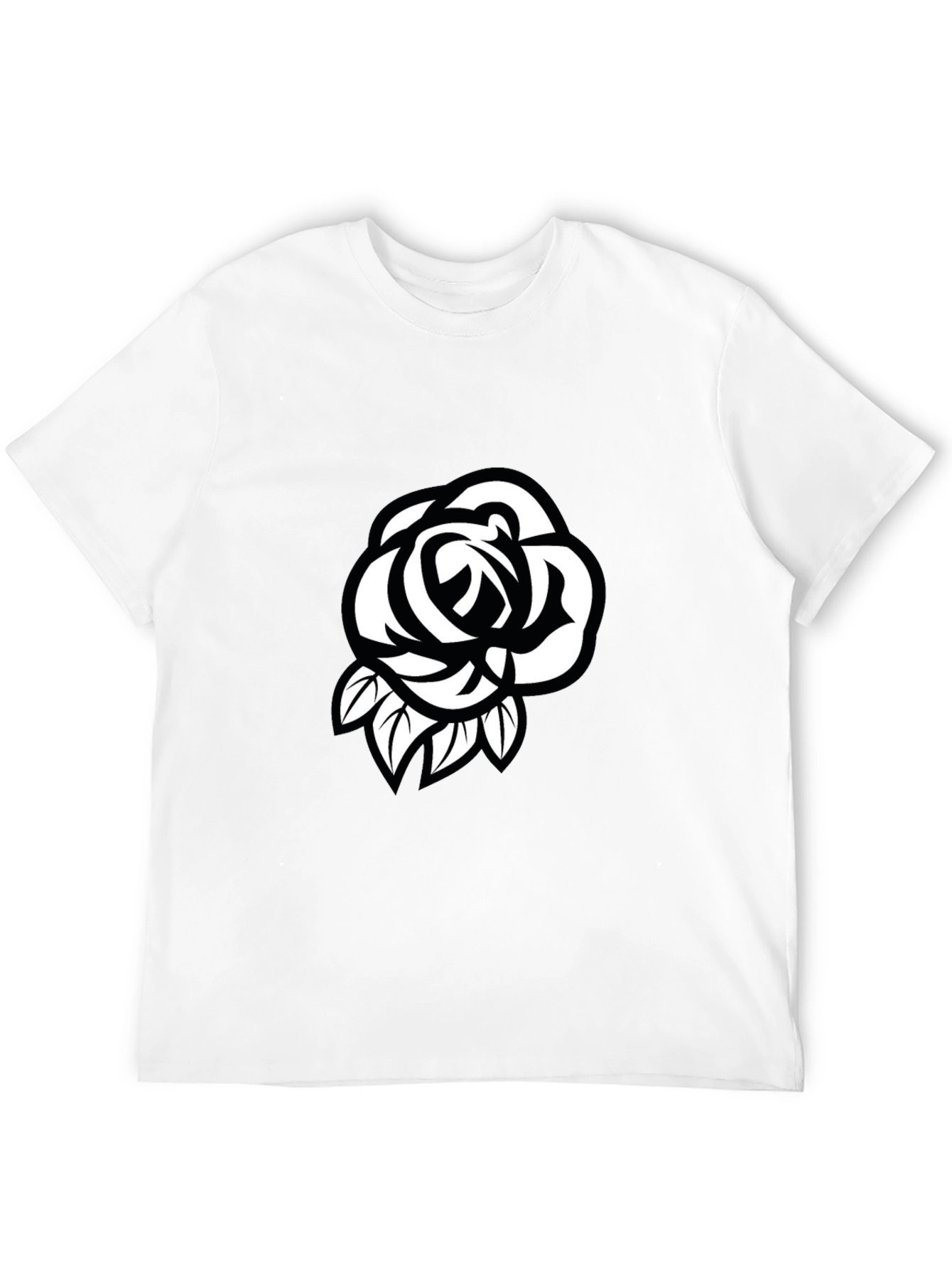 Mens Black T-Shirt with White Rose Design