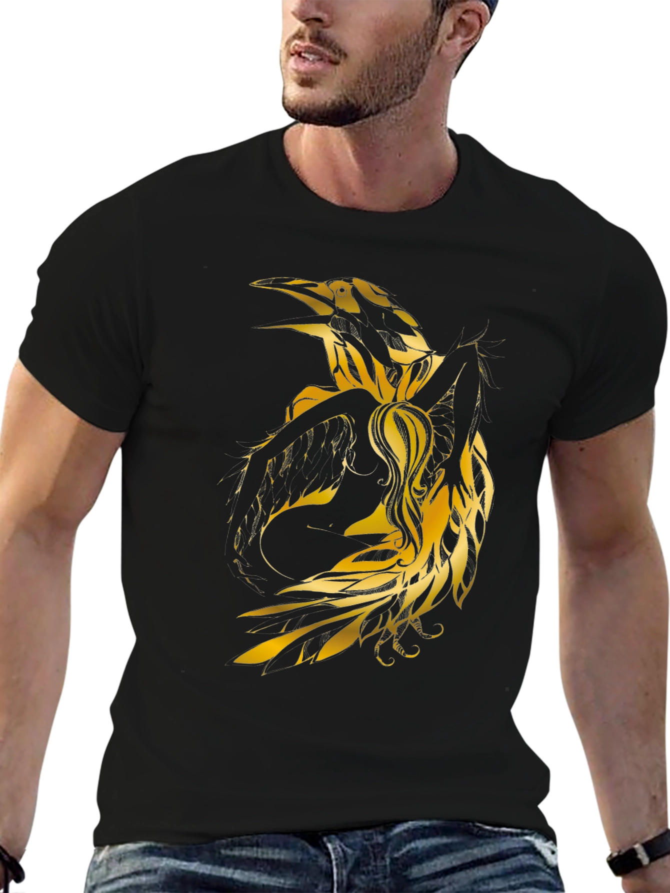 Raven Graphic Tee - Golden Bird Design