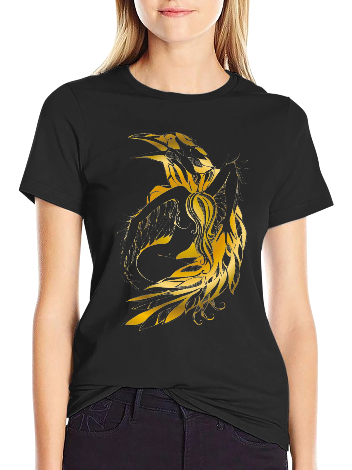 Raven Graphic Tee - Golden Bird Design