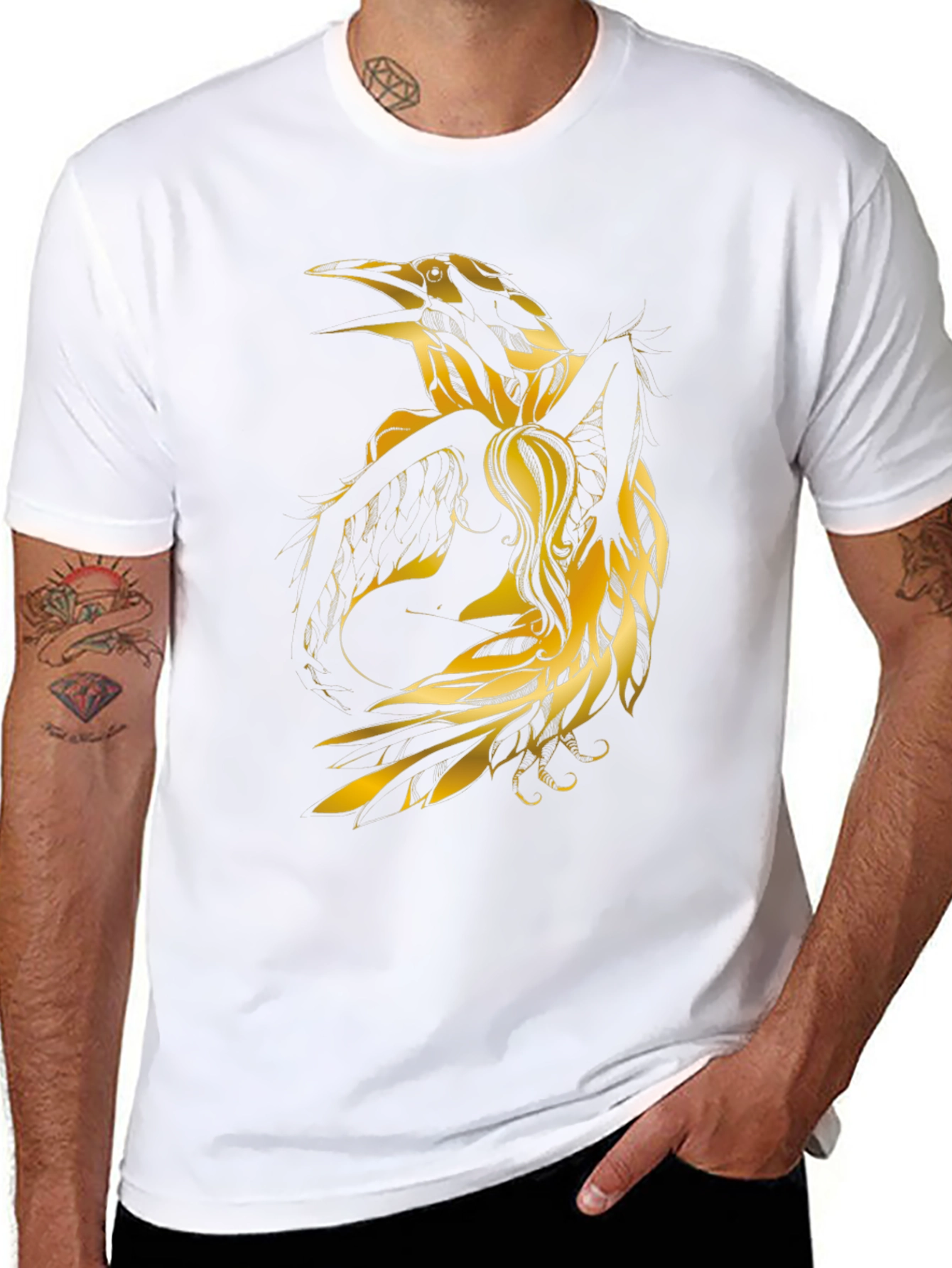 Raven Graphic Tee - Golden Bird Design