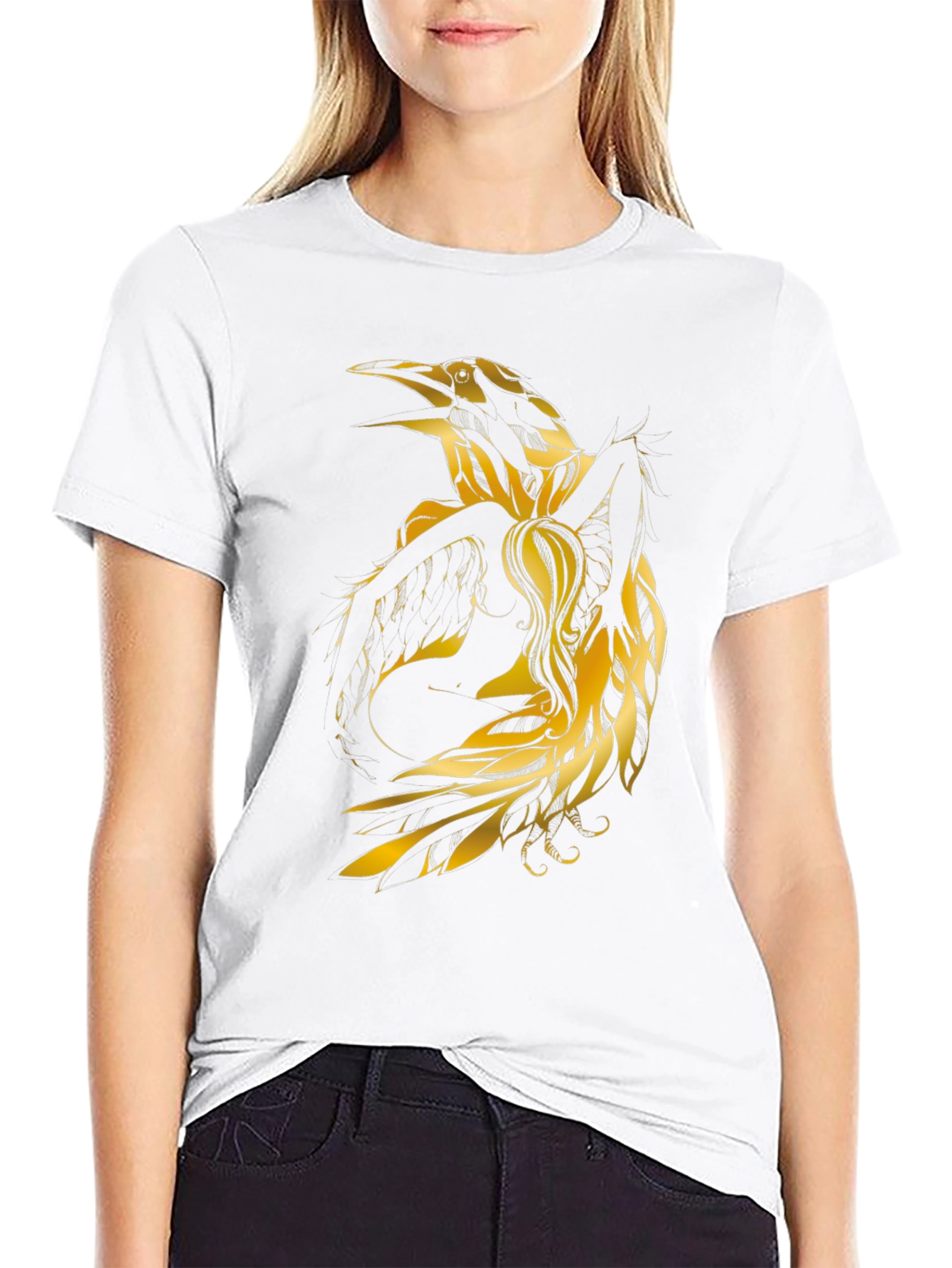 Raven Graphic Tee - Golden Bird Design