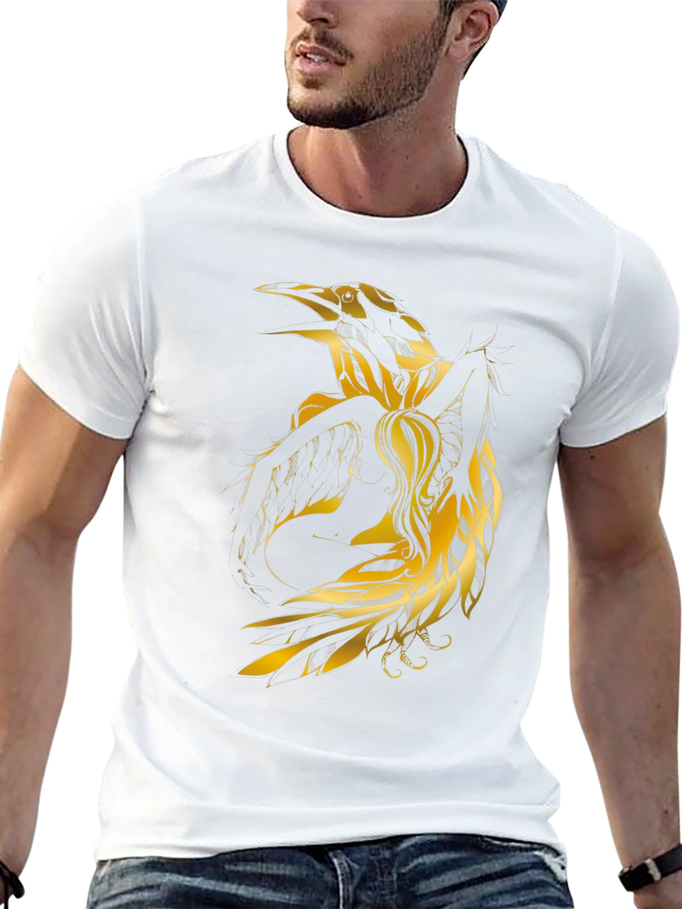 Raven Graphic Tee - Golden Bird Design