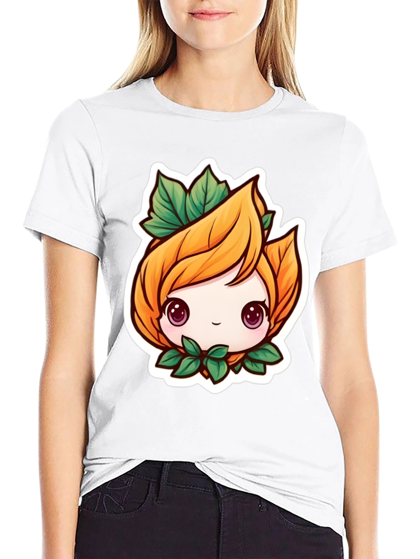 Cute Plant Girl Black T-Shirt