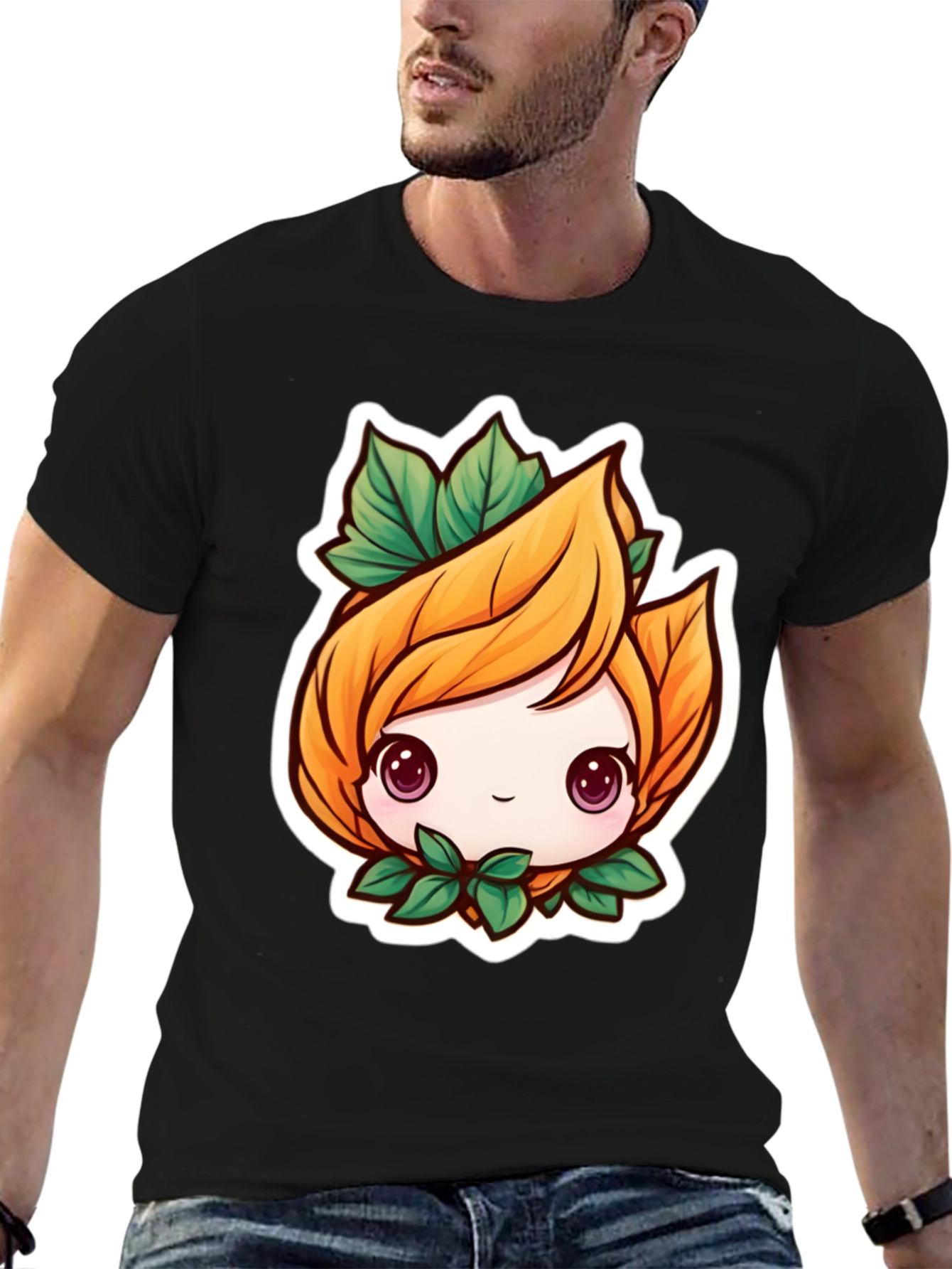 Cute Plant Girl Black T-Shirt
