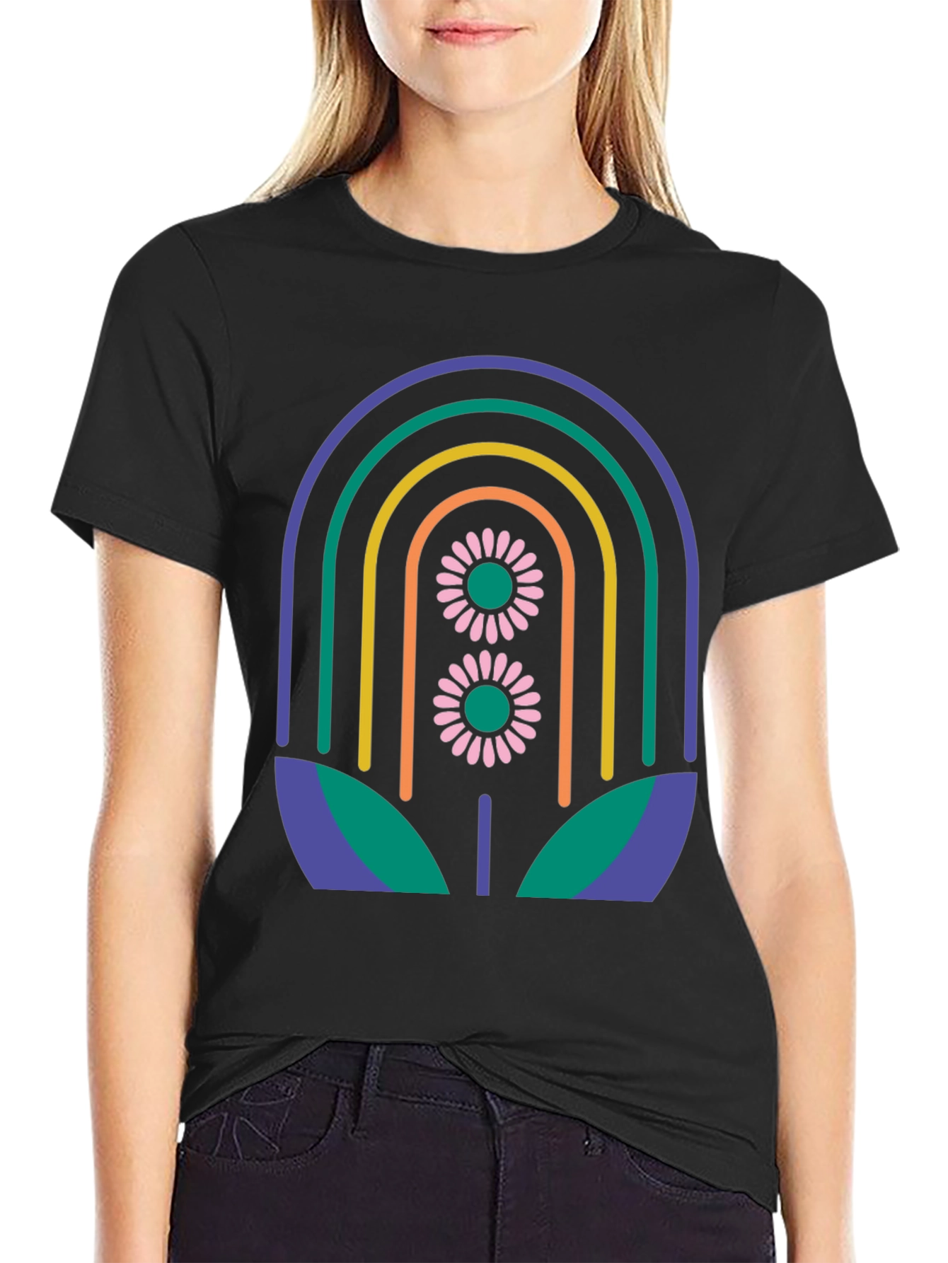 Retro Floral Rainbow Graphic Tee