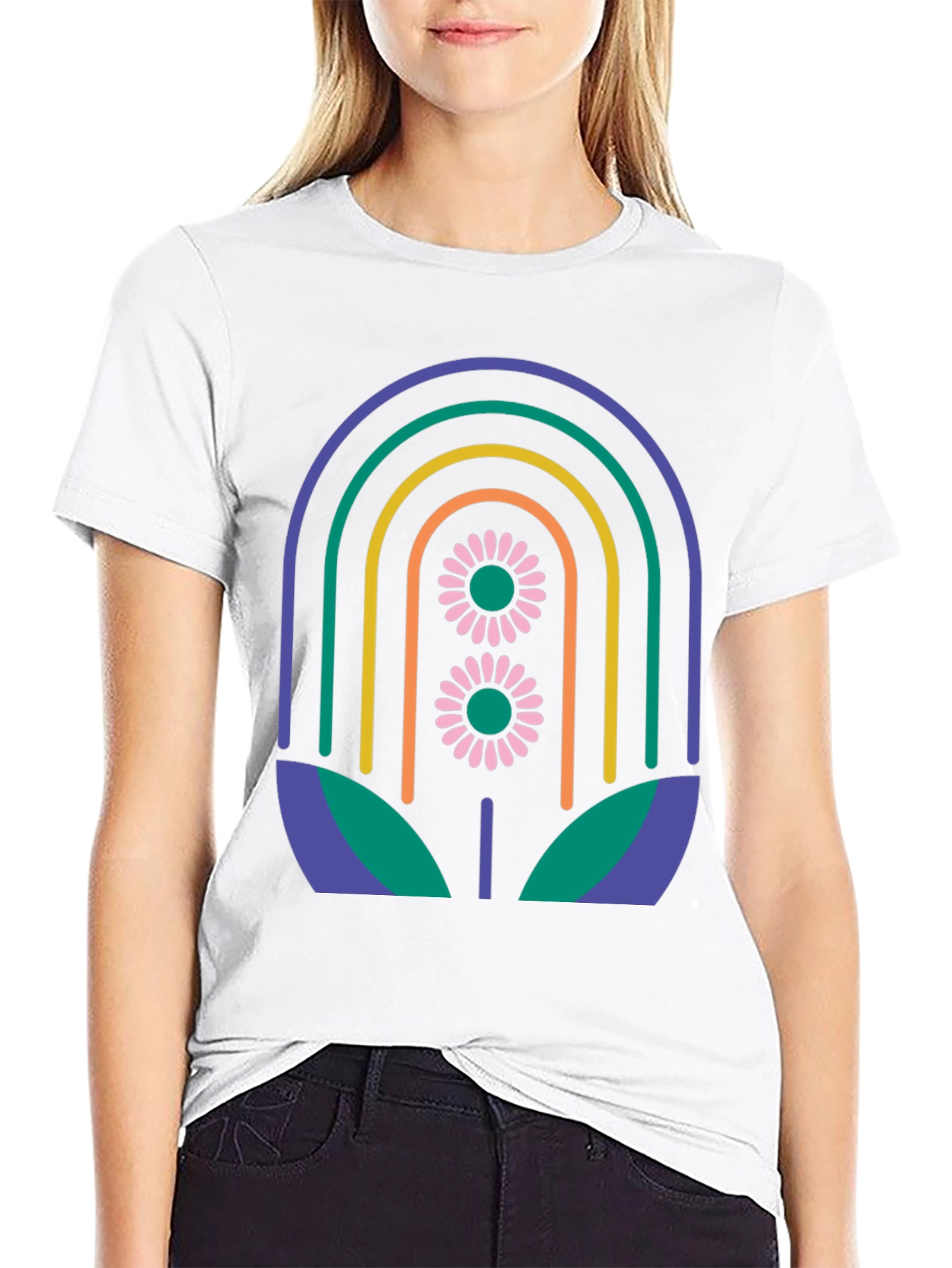 Retro Floral Rainbow Graphic Tee