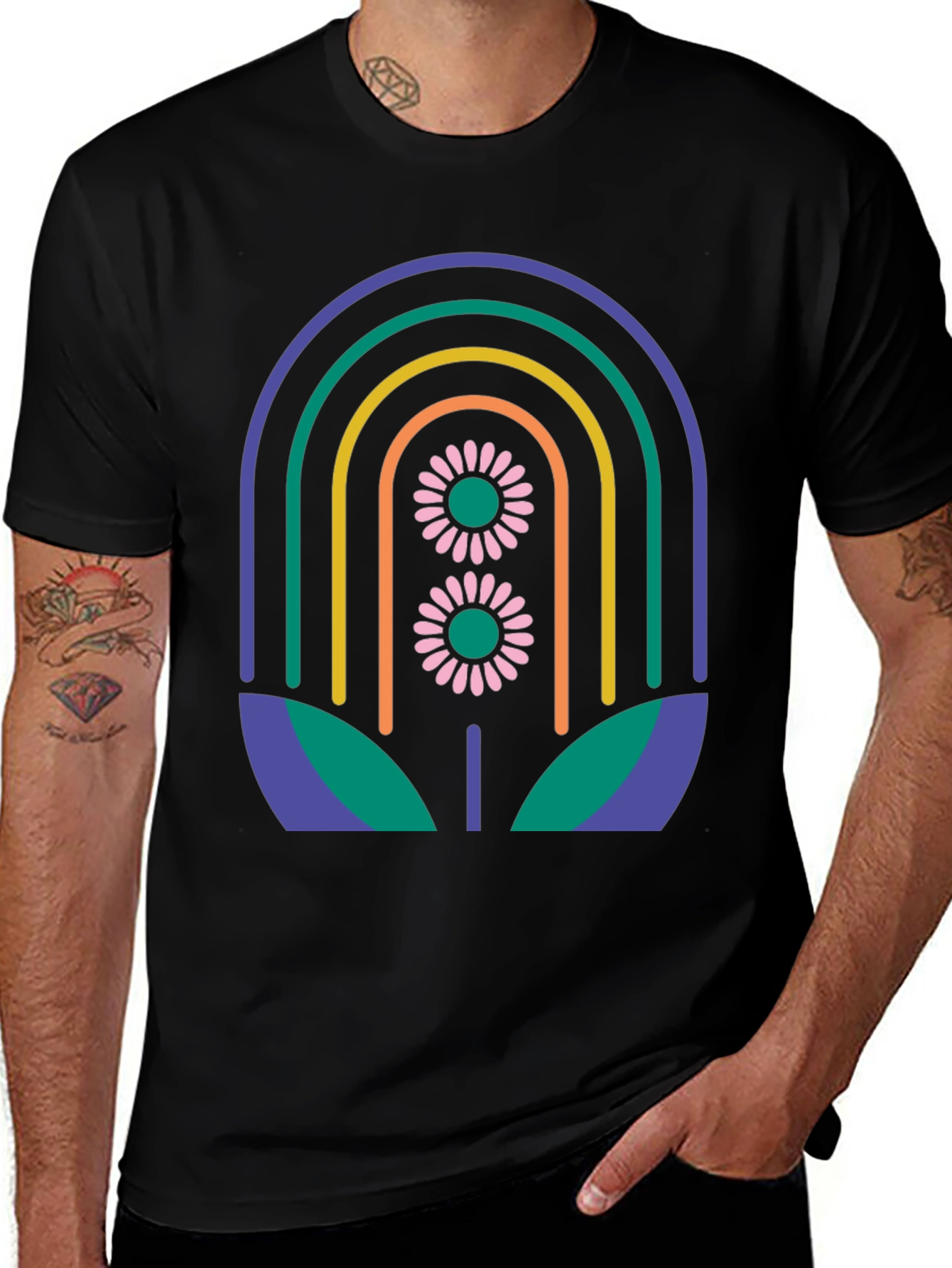 Retro Floral Rainbow Graphic Tee