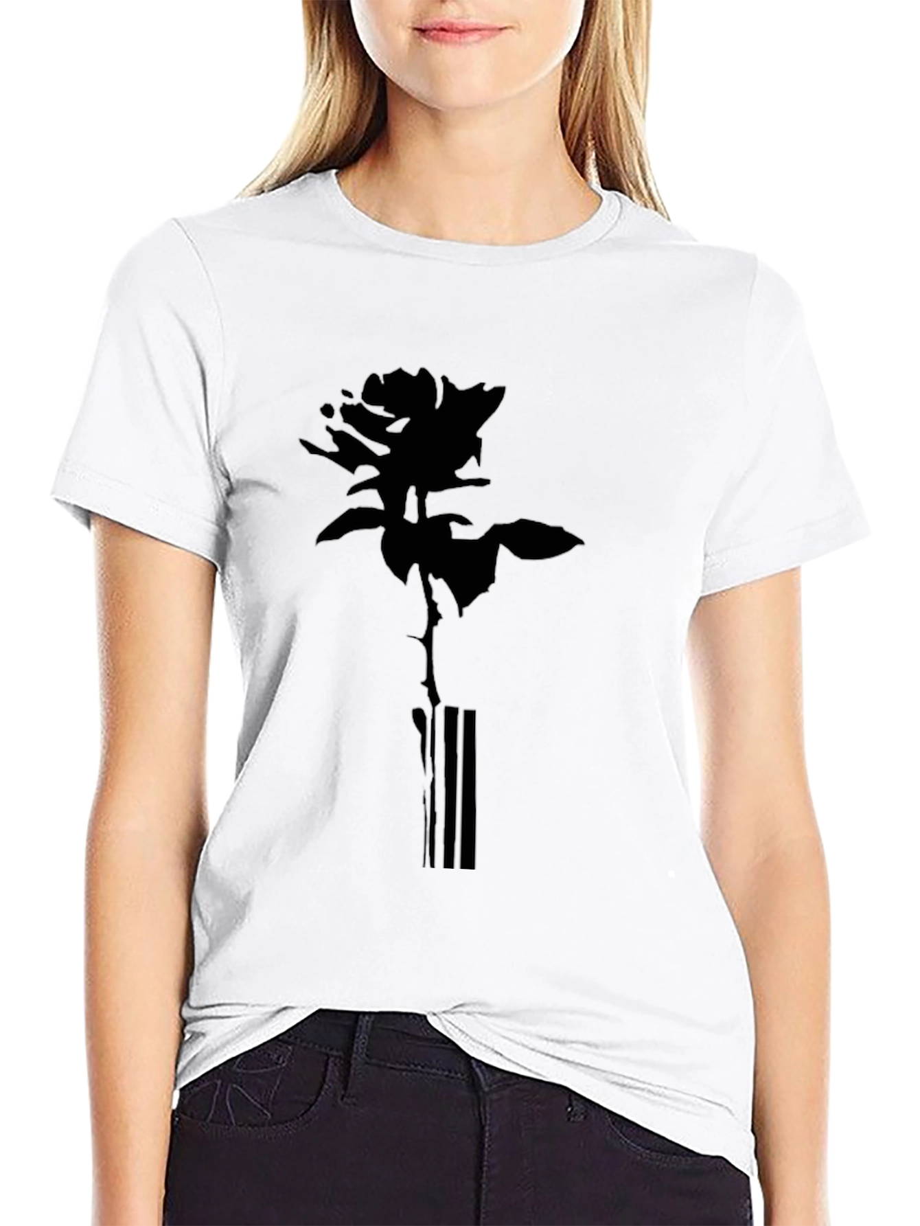 Rose Graphic Print Tee - Black