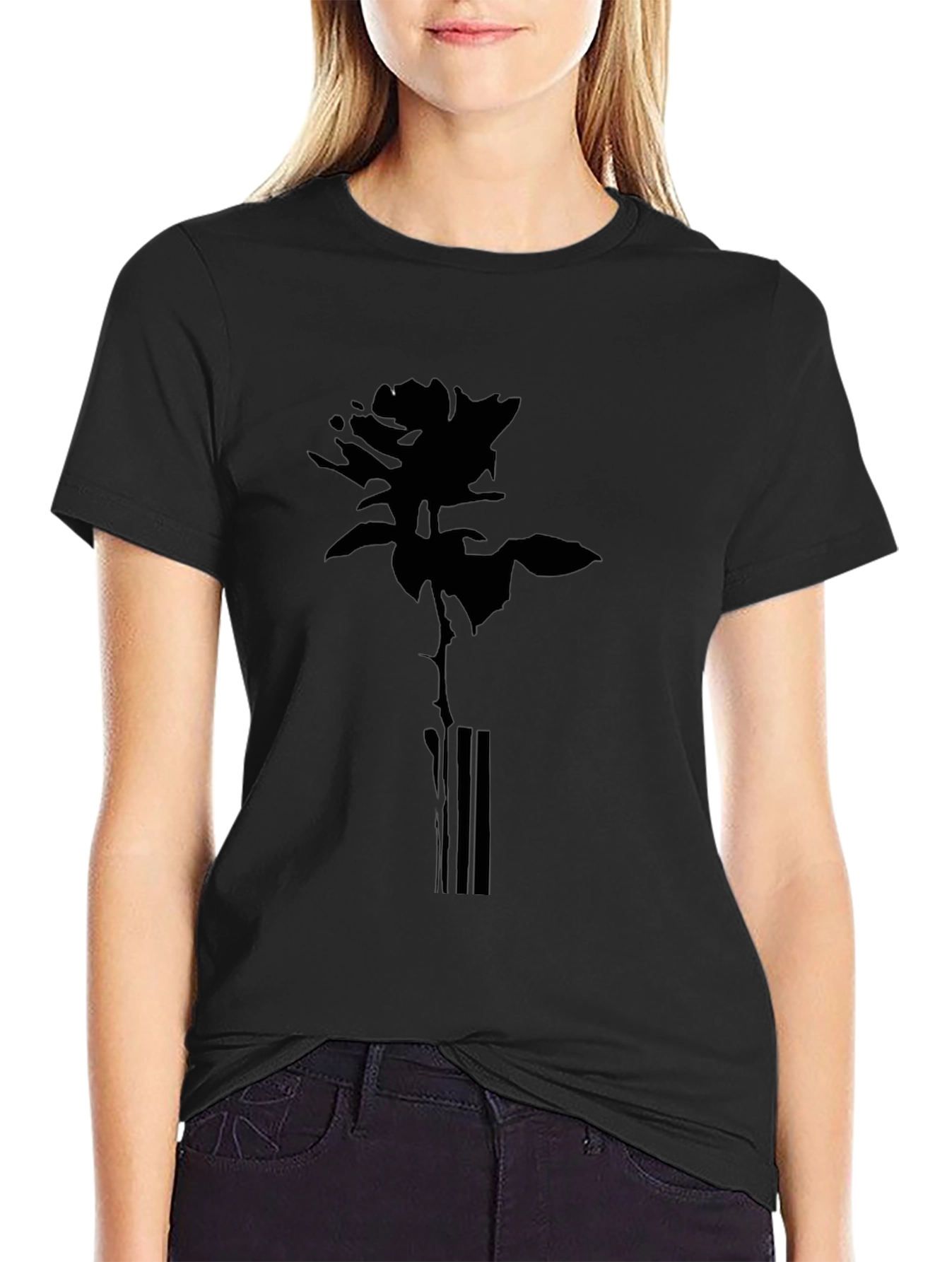 Rose Graphic Print Tee - Black
